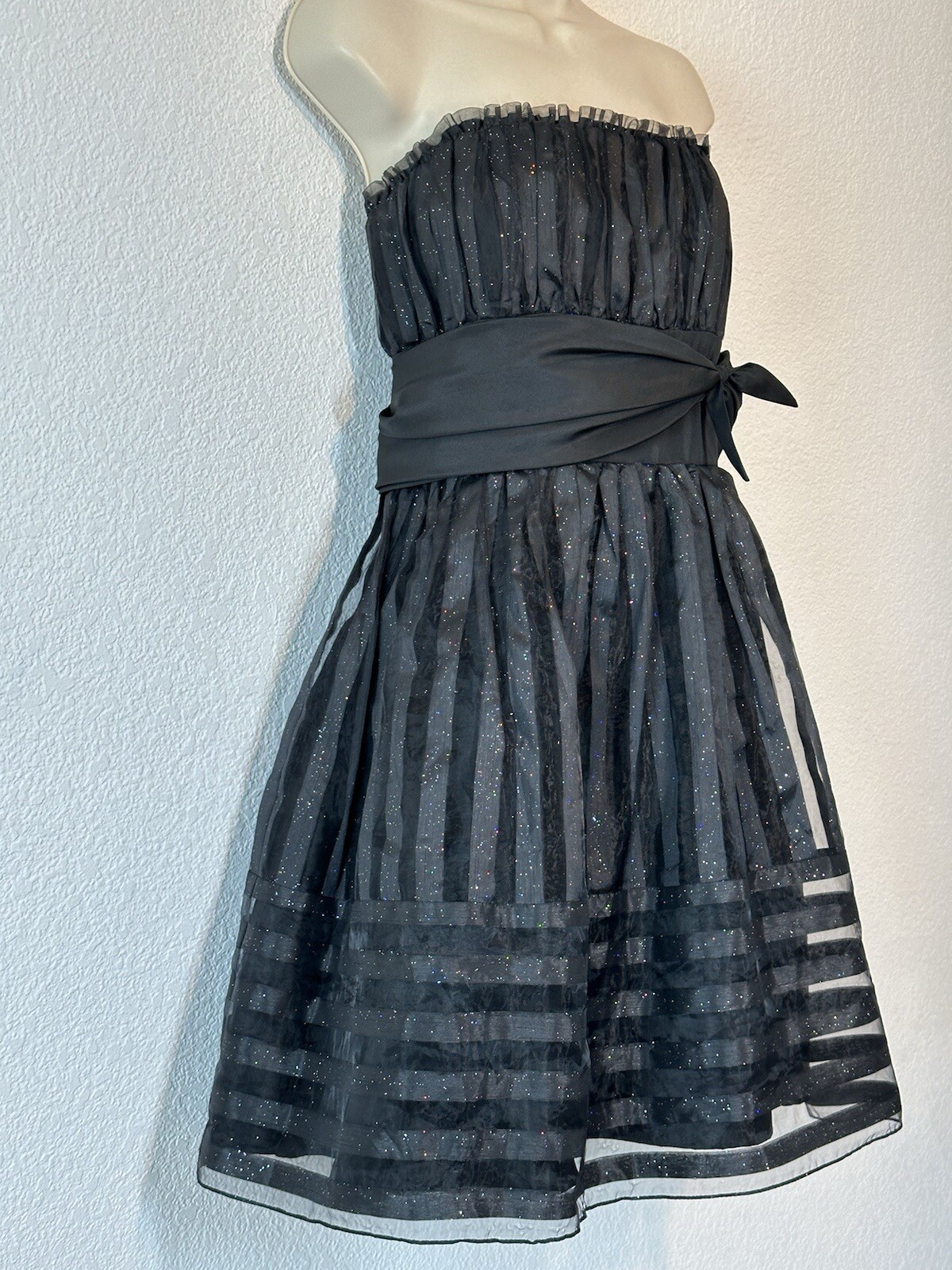 Vtg Y2K Sparkly Black Chiffon Dress 13 Fit Flare Fairy Whimsigoth Event Wedding