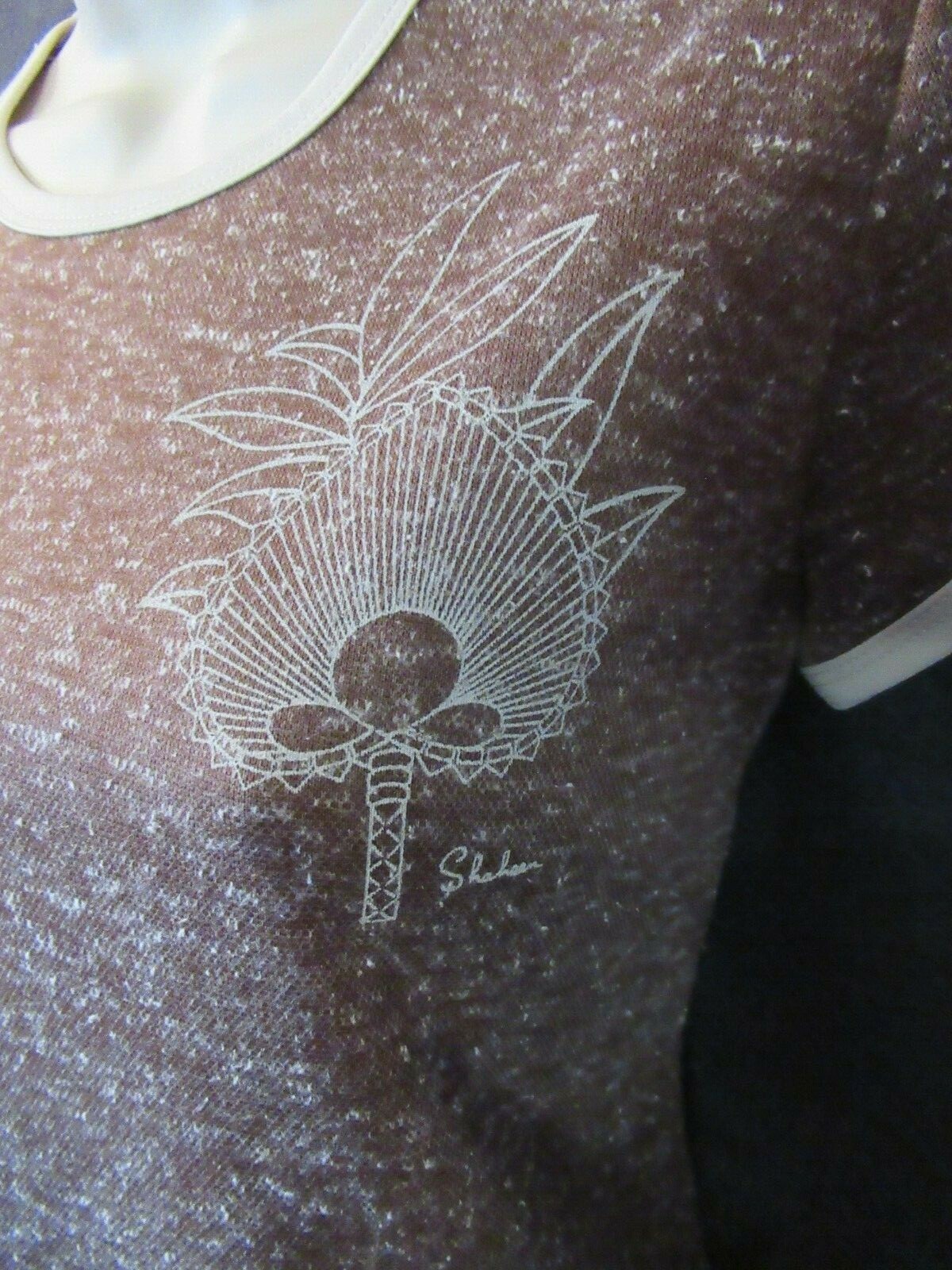 70’s Vintage Miss Shaheen California Hawaii Brown Taupe Speck Knit T Shirt Top M