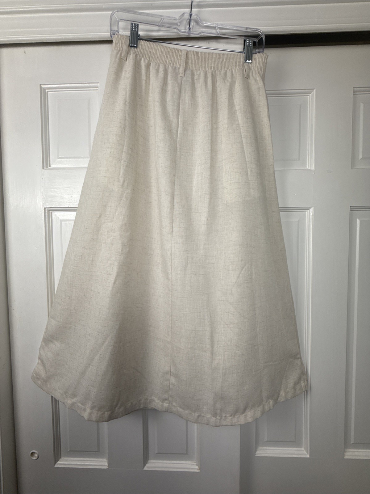 Vintage 70’s Aline Button Up Skirt Size 12 Pockets Beige White Preppy Coastal