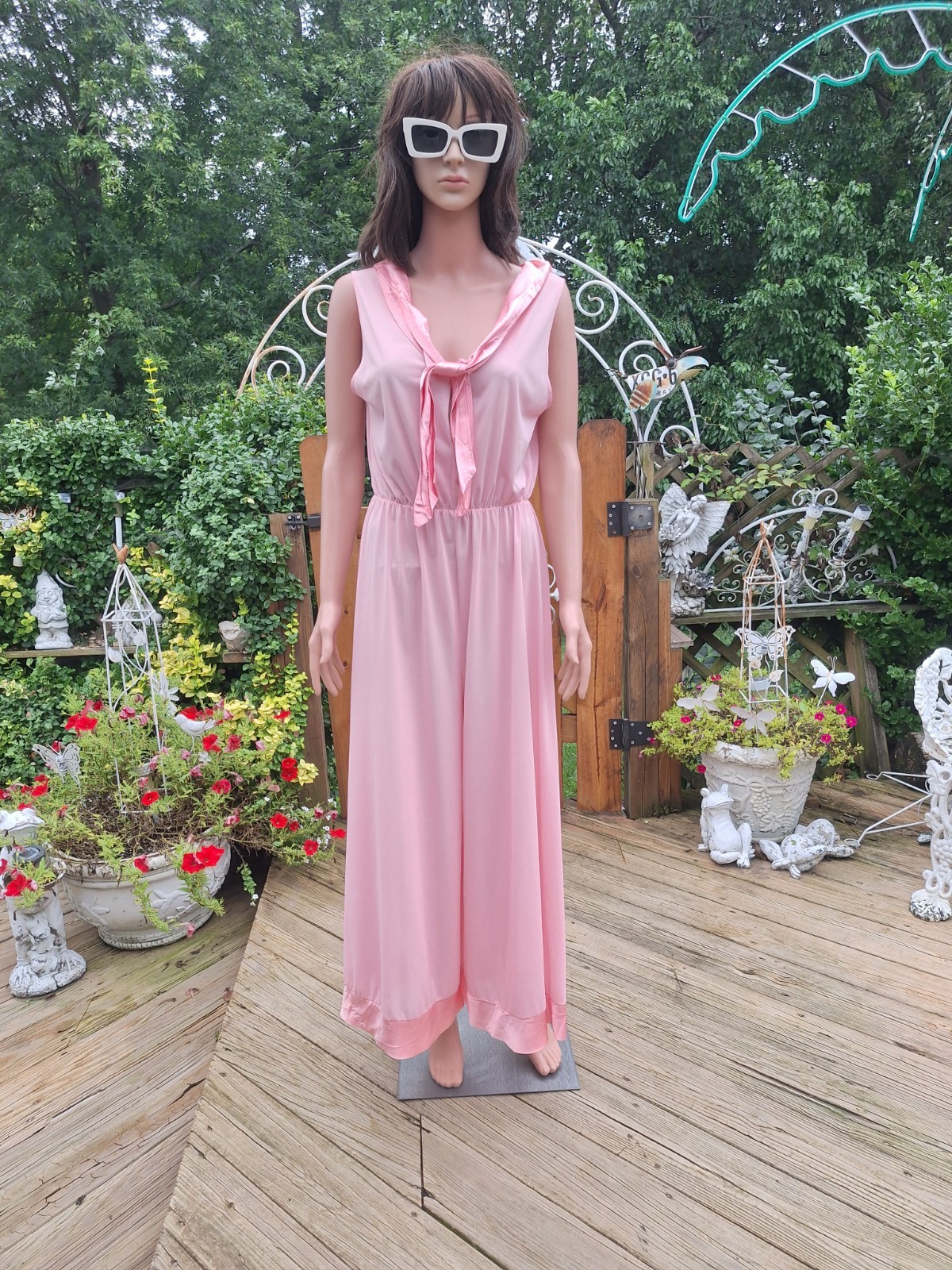 True VTG Mid-century Mod 1960s 1970s Wide Leg Nylon Pajama Jumpsuit Loungewear