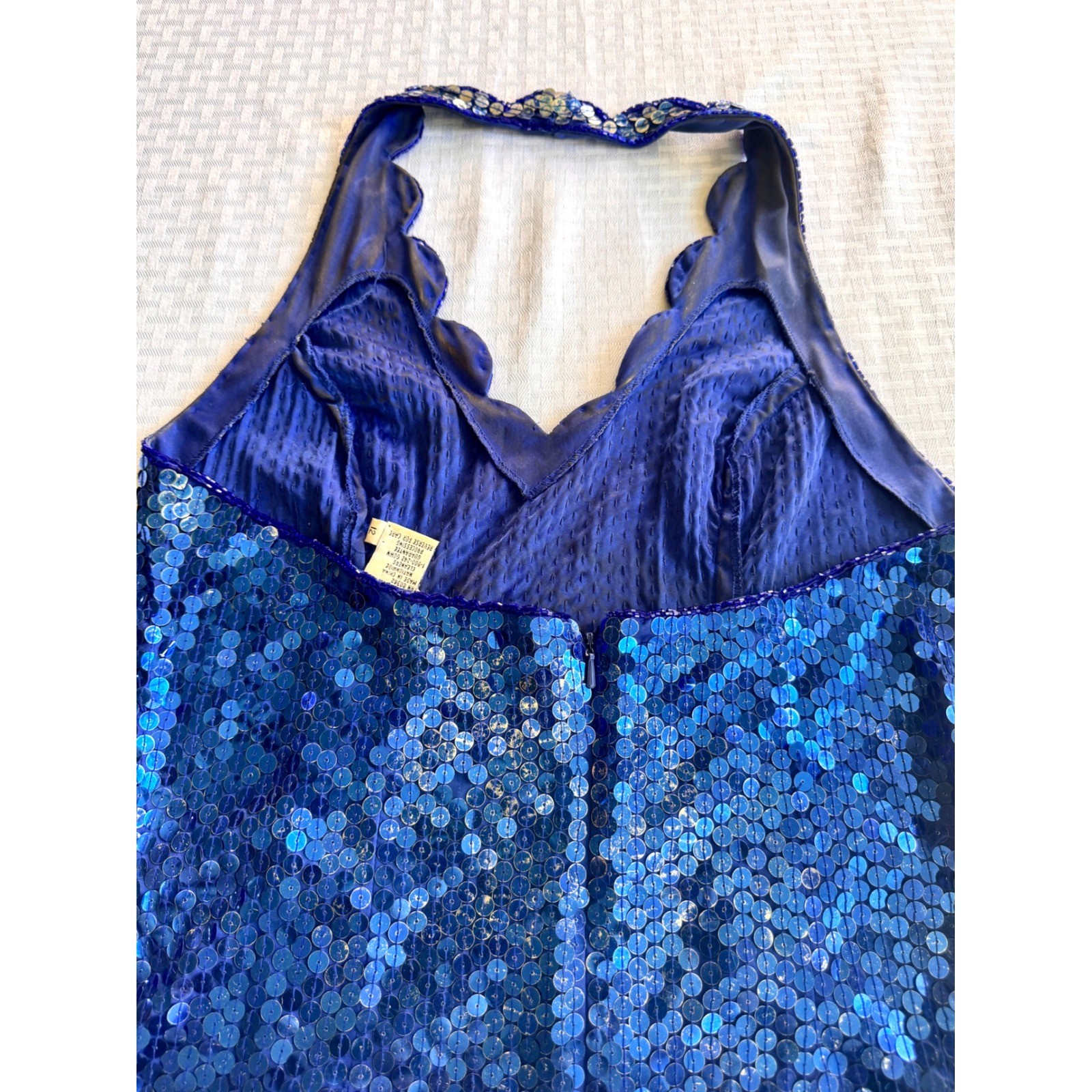 Niteline Della Roufogali Vintage Royal Blue Sequin Halter Scalloped Dress 12
