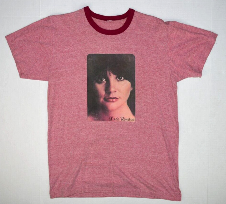 Vintage T-Shirt Single Stitch Ringer Size S 70s Linda Ronstadt Heat Transfer