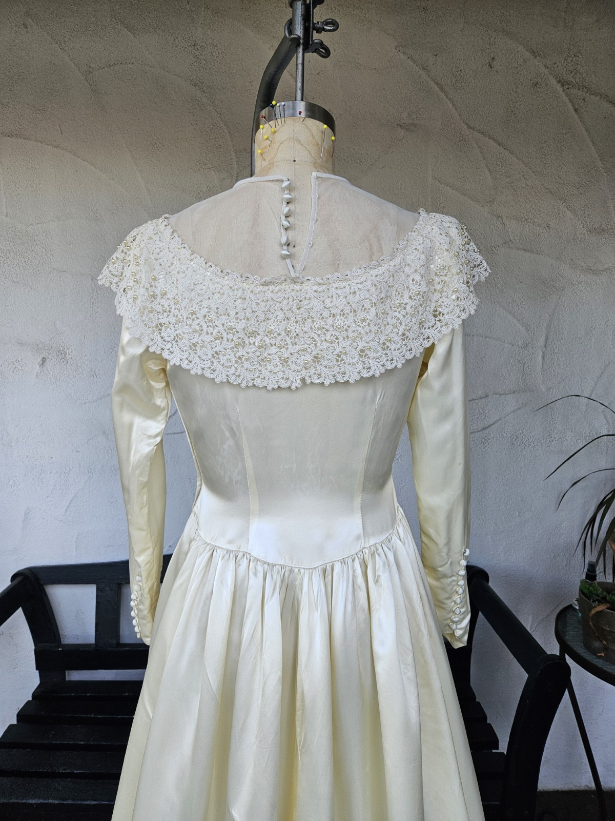 Vintage Classic 1940s-1950s Silky Satin Long Sleeve Wedding Dress W/train Lace 8