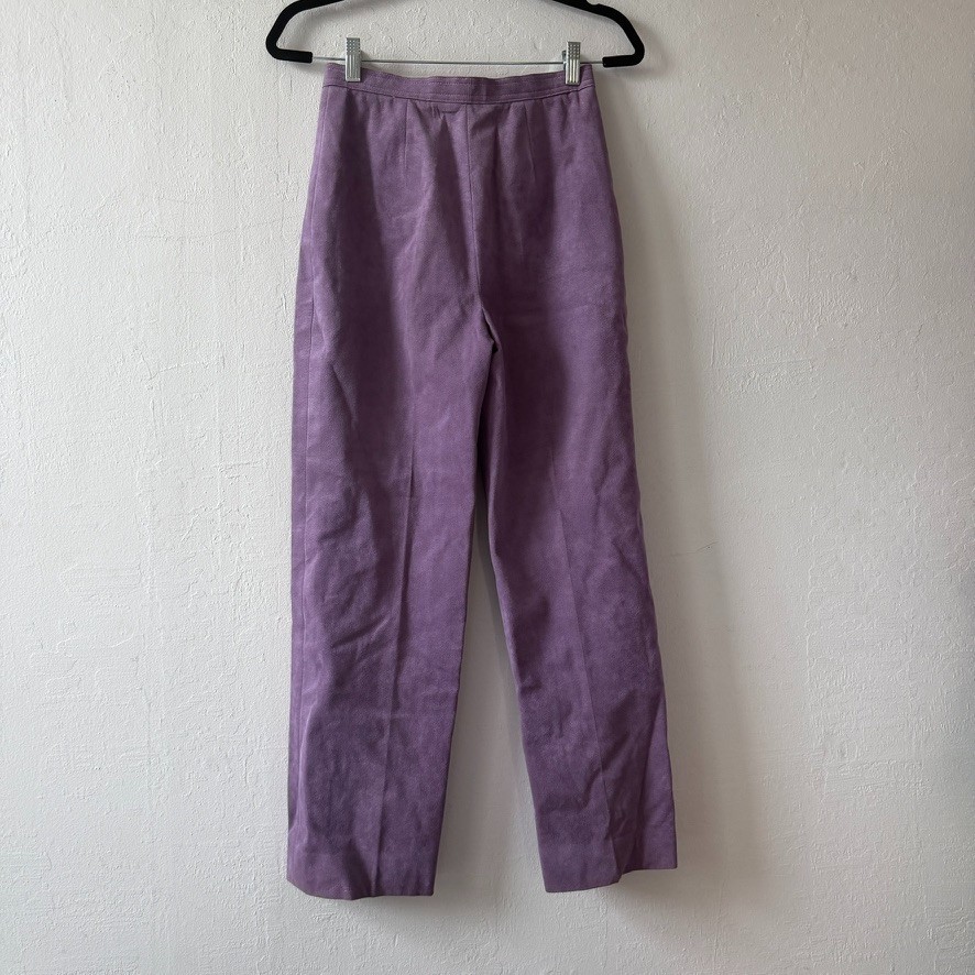 Vintage 70s 80s Purple Faux Suede Leather Pants High Waisted Straight Leg 26”