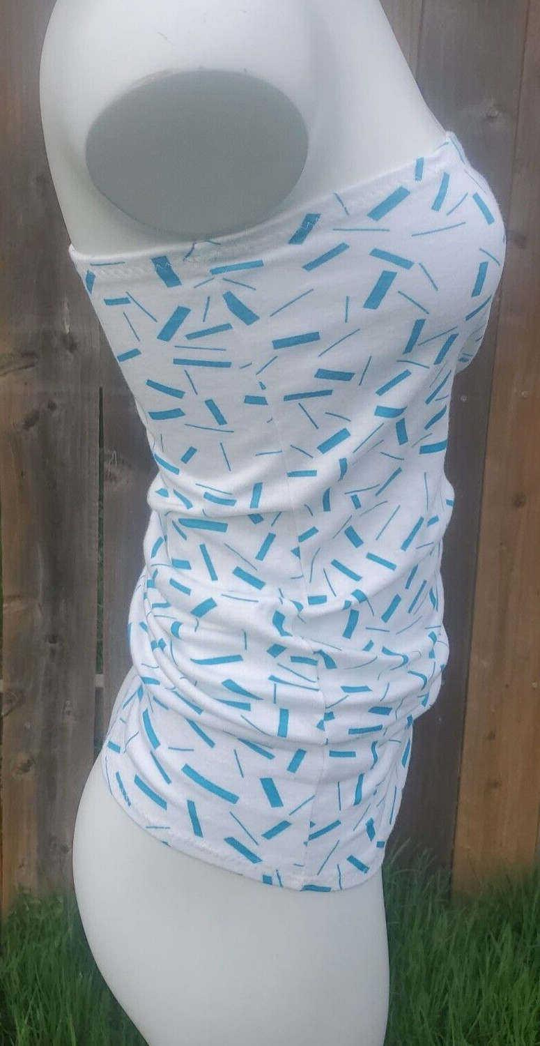 Vintage 1980’s 50/50 Tube Top White with Blue Print Single Stitch Made in USA