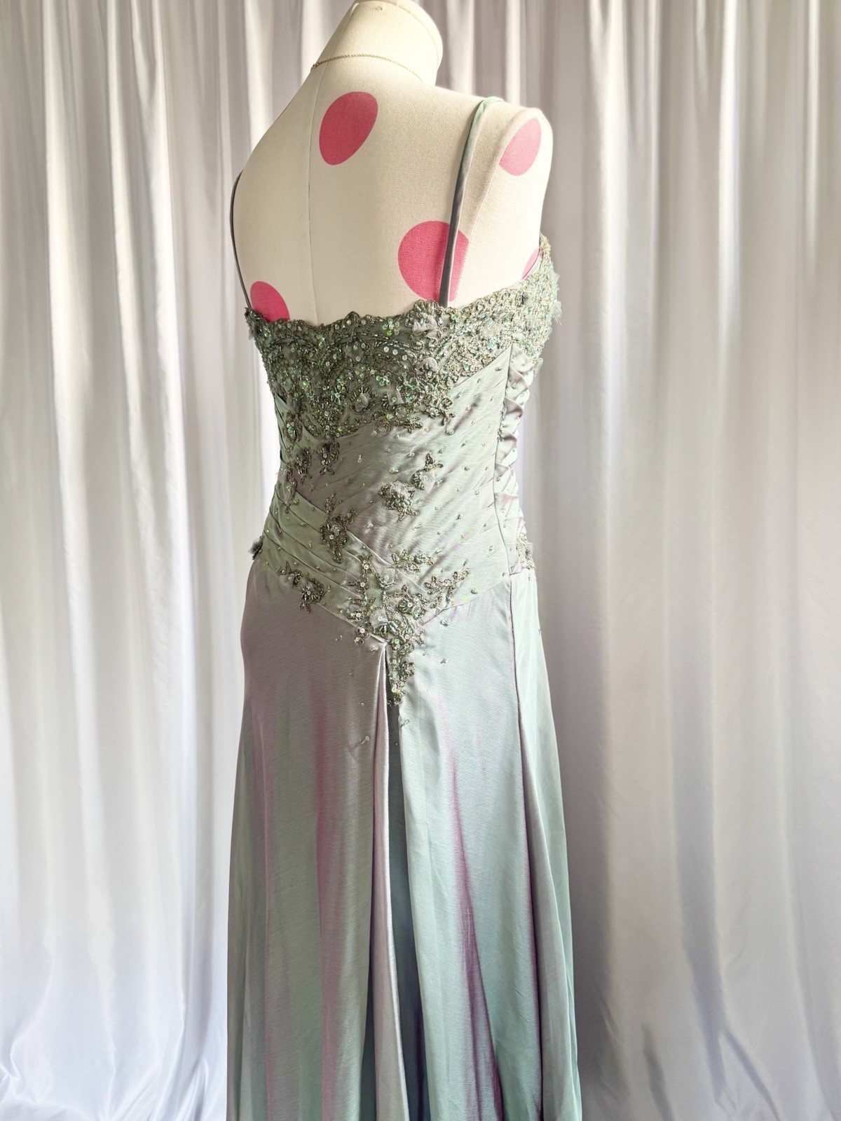 Vintage Y2K Blue Fairy Beaded Sequin Ruffle Layered Princess Formal Gown Dress 6