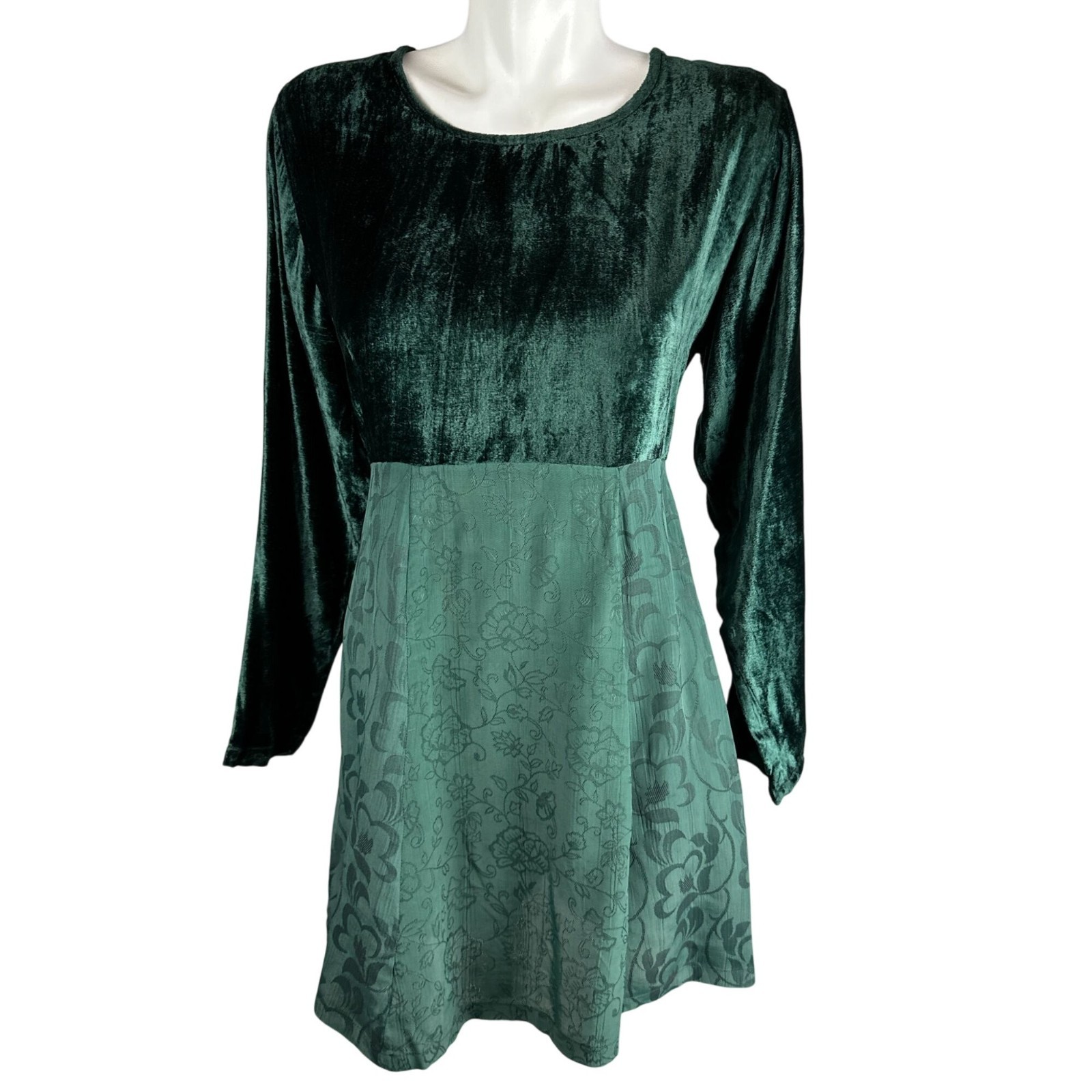 Vintage 90s Whimsigoth Fairy Grunge Green Velvet Mini Dress Goth Babydoll Small