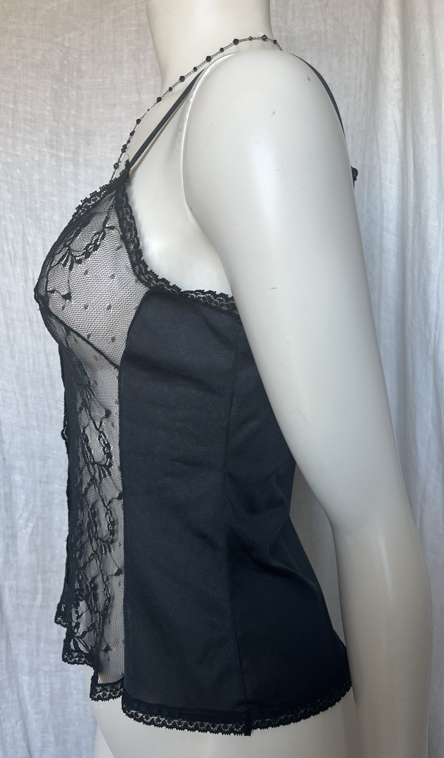 Vintage Lace Camisole Slip Top Black Sexy Evening Gothic Romantic 70s Lingerie M