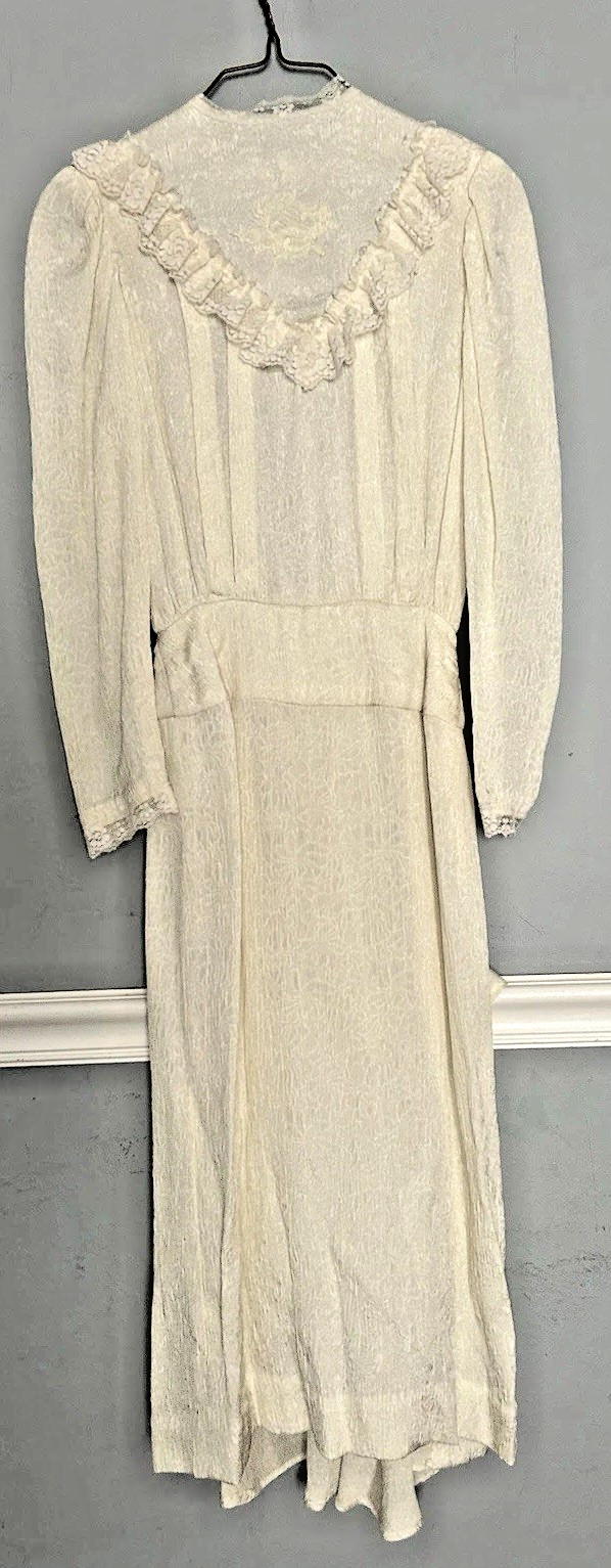 Vtg Ivory Lace Back Bow Long Sleeve Midi Dress Romantic Prairie Cottagecore Sz S