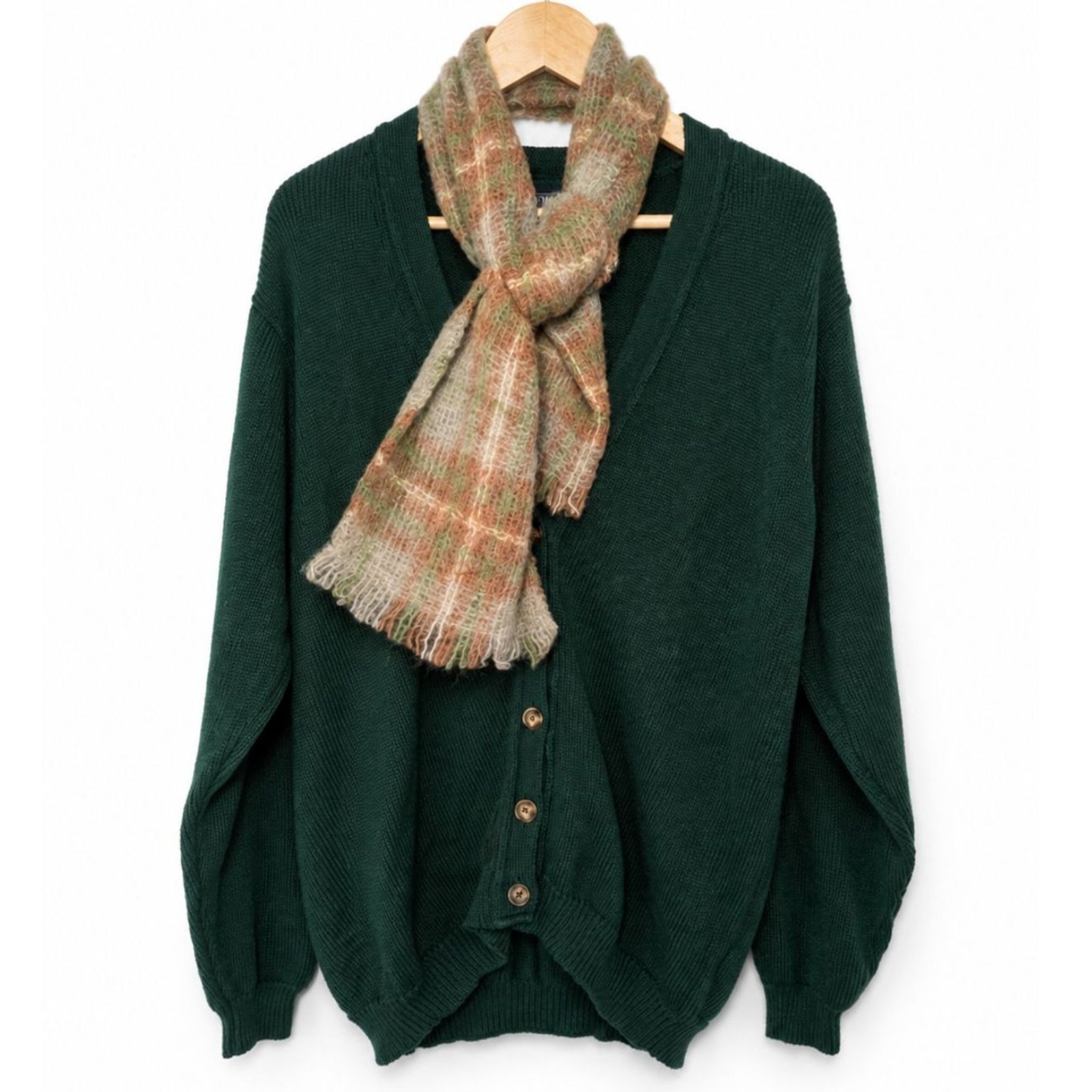 Vintage Lands’ End Drifter Green Cardigan & Scarf M Cottagecore Dark Academia