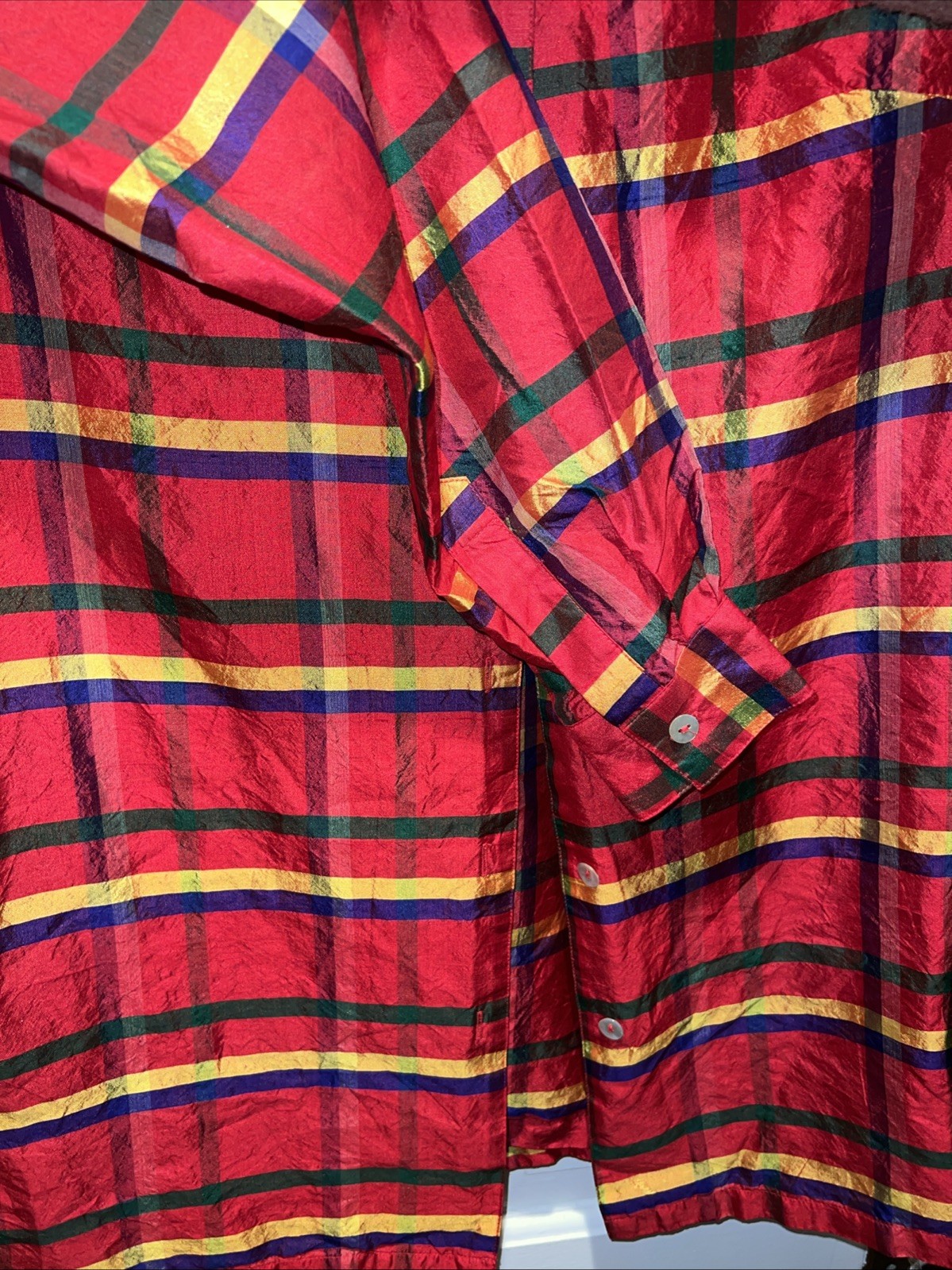 SilkLand 100% Silk Christmas Check Blouse Size Medium ￼￼