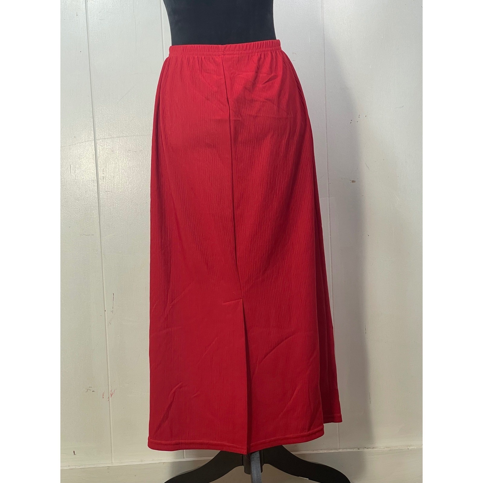 Superline USA Vintage Red Crinkle Eyelet 2pc Skirt Set Tunic Maxi Skirt modest