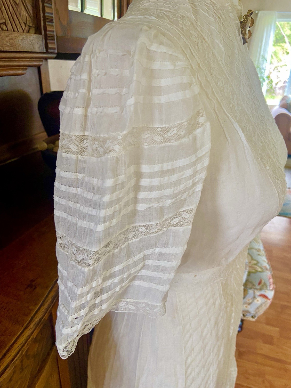 1907 Antique Embroidered Edwardian Era White Muslin Lace Dress “Hazel Slifir” 13