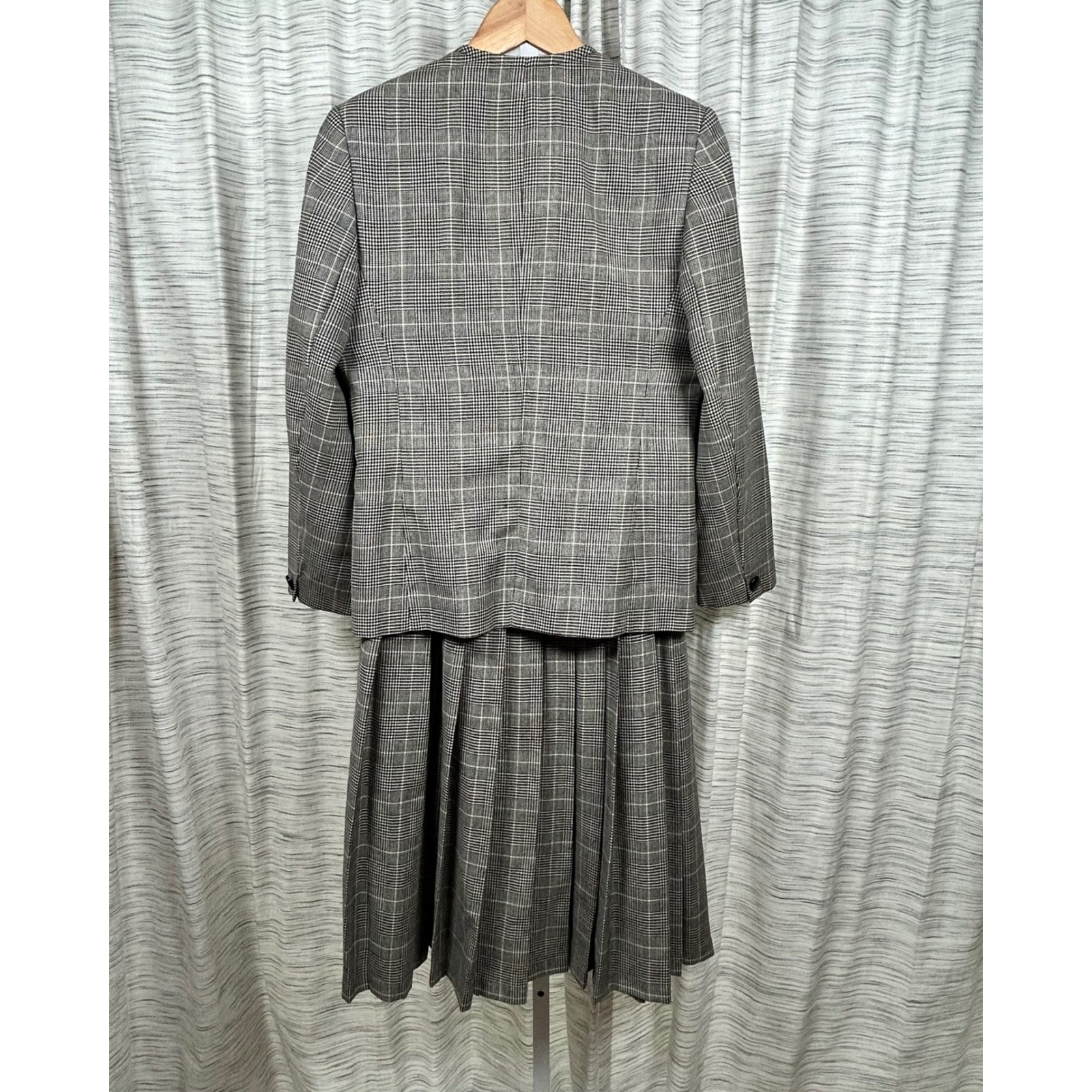 Pendleton Skirt Suit Black White Women Jacket 4 Skirt 2 Glen Plaid Virgin Wool