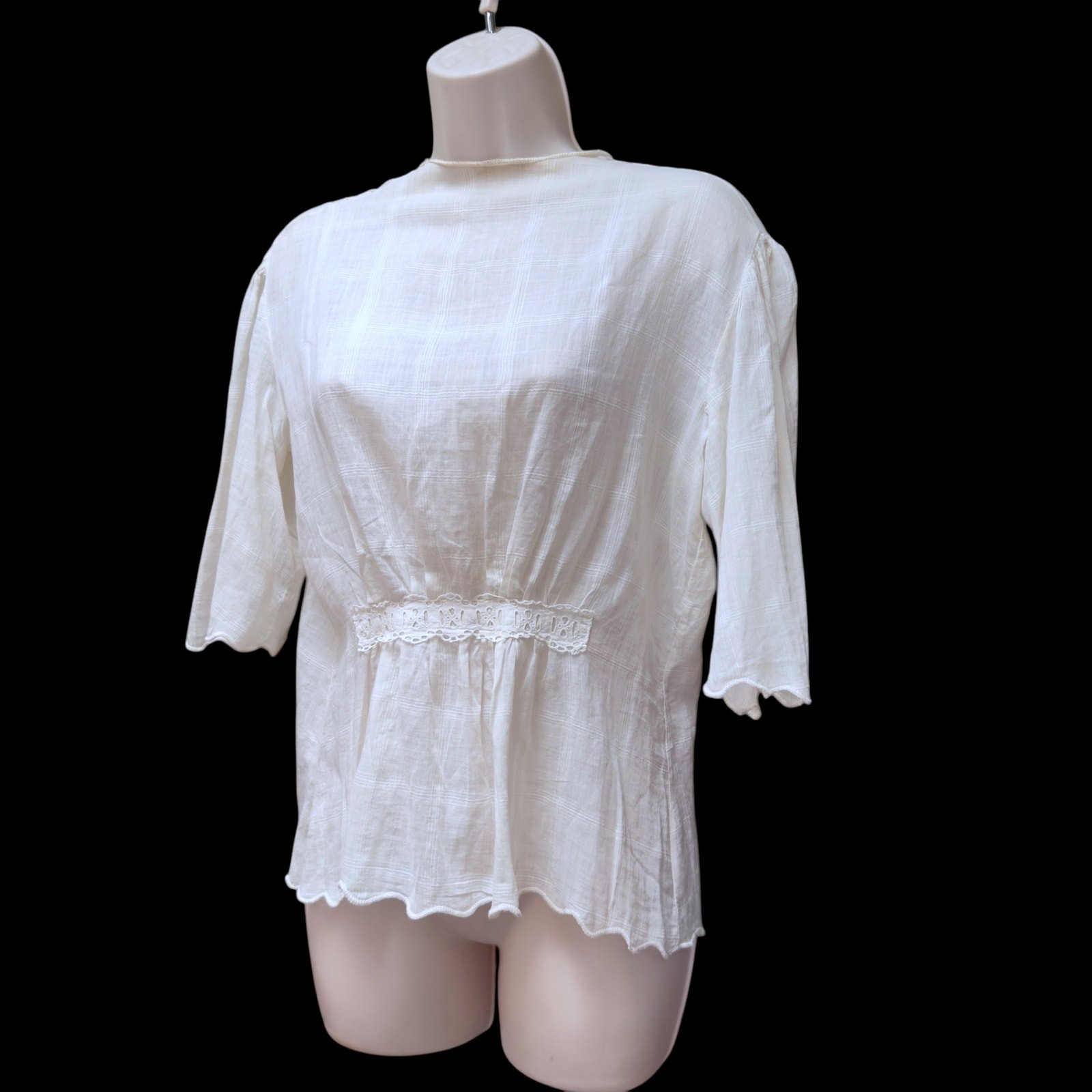 Antique Edwardian 1910s White Cotton Voile Open Blouse Lawn Jacket Size Small