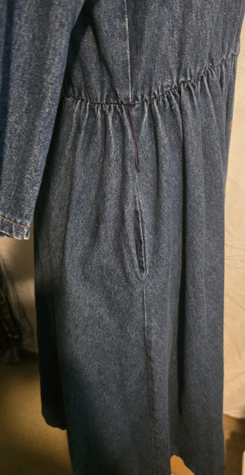 VTG 80s Long Denim Dress Western Style Snap Front 3/4 Sleeve Made USA Size M/L