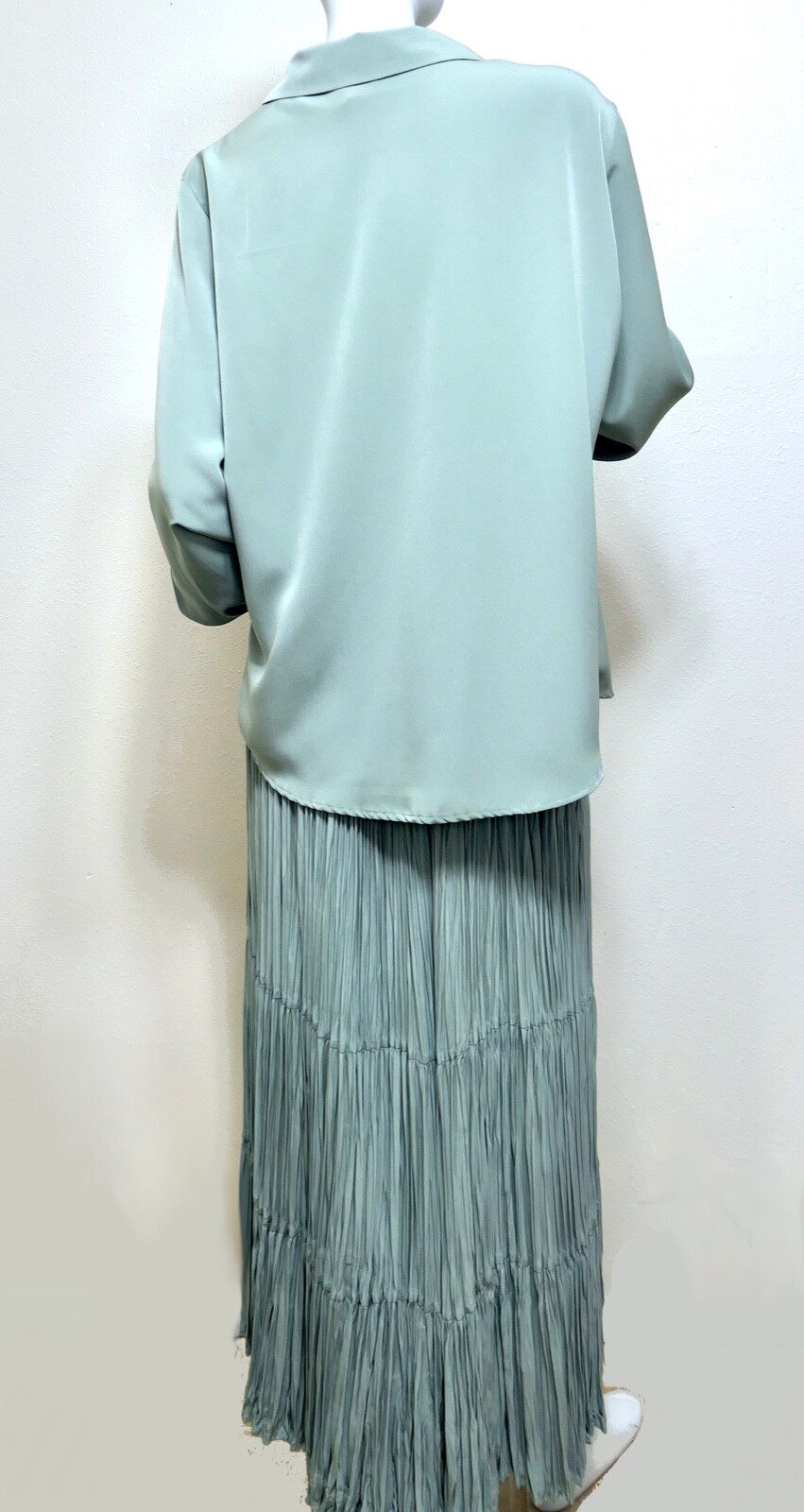 Vintage J Suzette Jade Slink Microfiber Broomstick Maxi Skirt Blouse Set dress