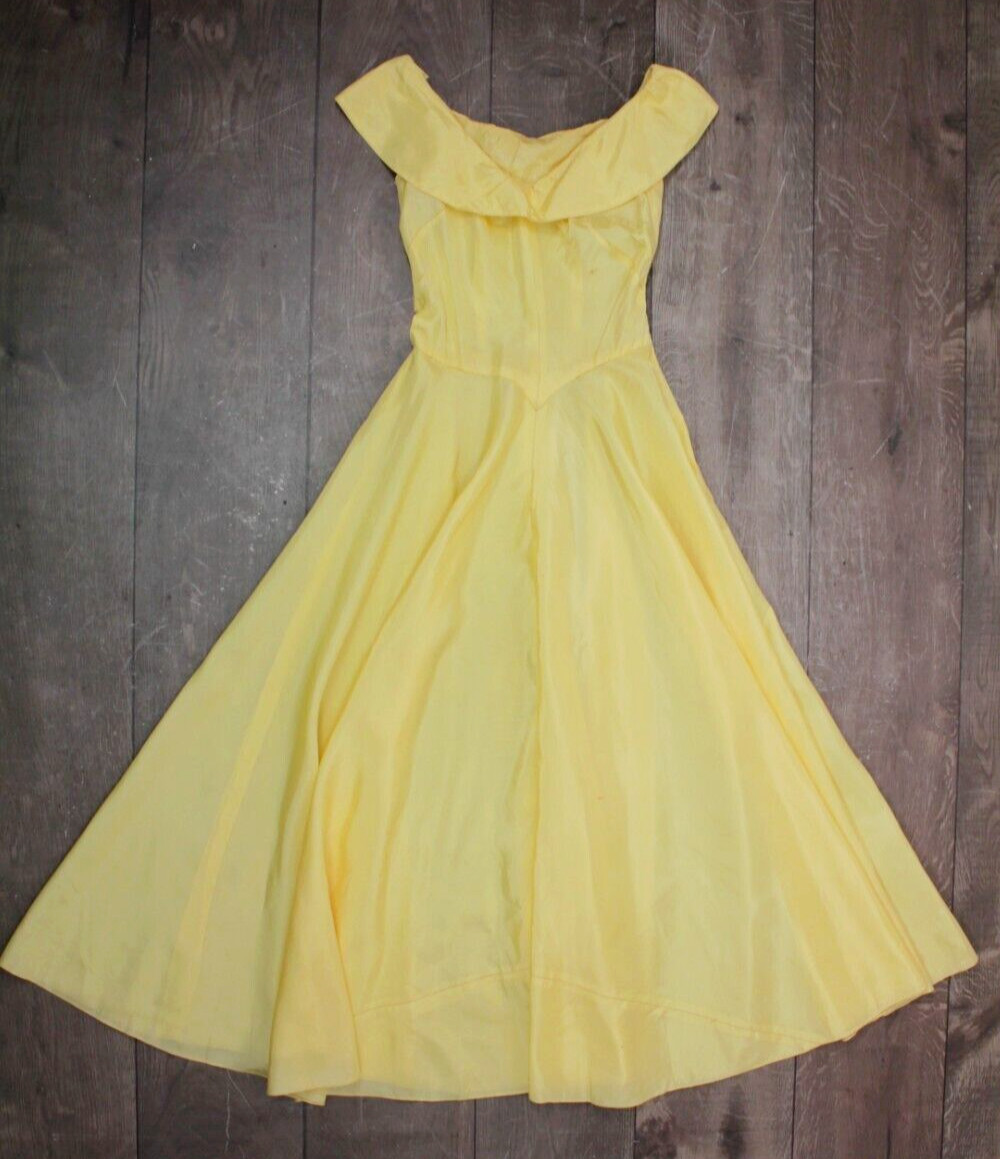 Vtg Women’s 40s Light Yellow Formal Gown 1940s Sz S/M Ball Gown Prom Dress