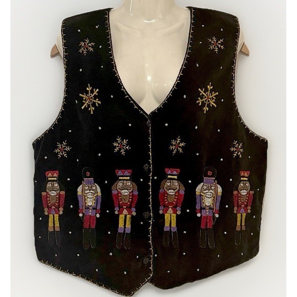 VTG Paul Harris Design Christmas Vest Nutcracker Velvet Sz Extra Large XL