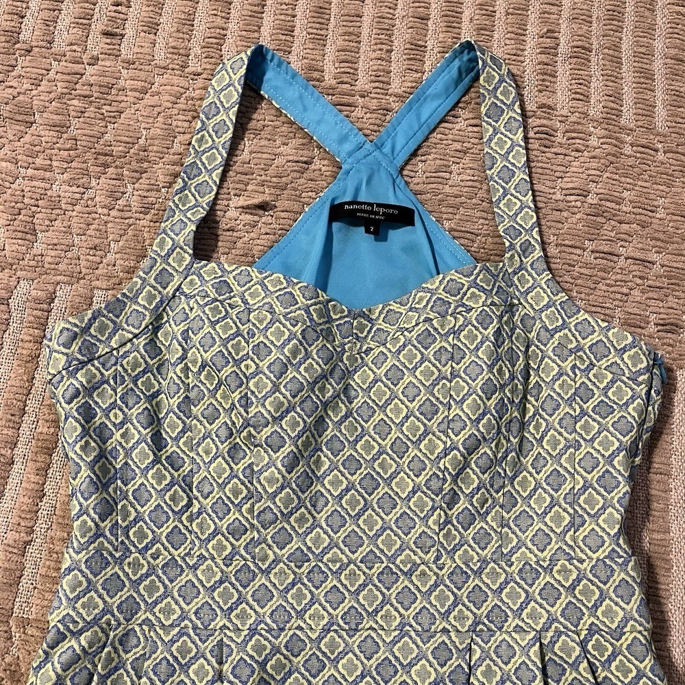 Nanette Lepore Women Size 2 A Line Mini Dress Retro 70s Inspired Blue Green