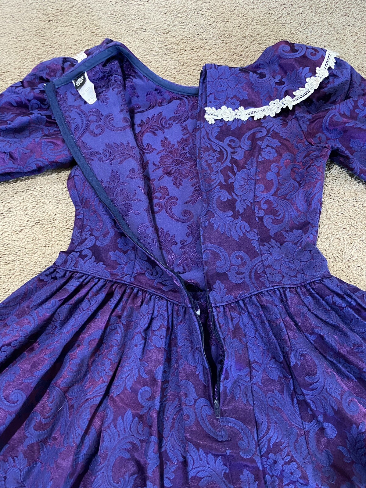 Vintage Picture Me Dress Purple Baroque Scroll Jacquard 80’s Teen Size 6/1 USA