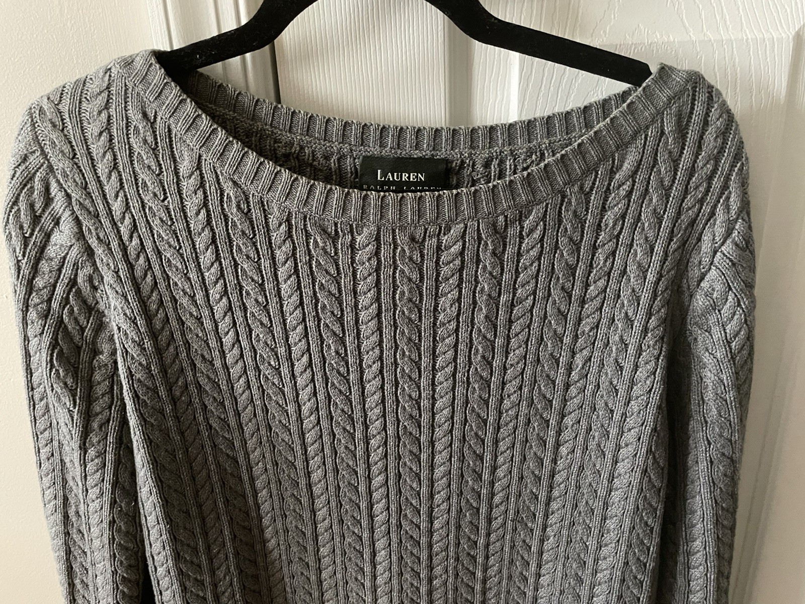 Used Ralph Lauren Cotton Cable Sweater Size M, Sophisticated Heather Dark Gray