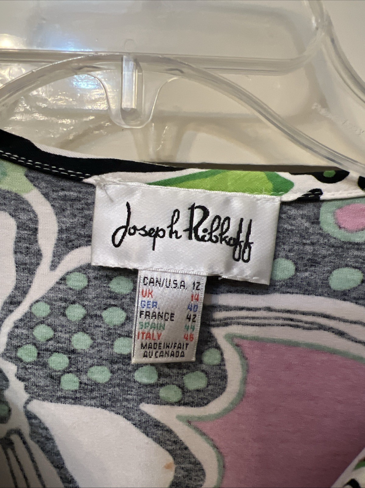 Vtg Y2K Joseph Ribkoff Artsy Quirky Statement BLK Stripe Floral slim Zip-up S 12