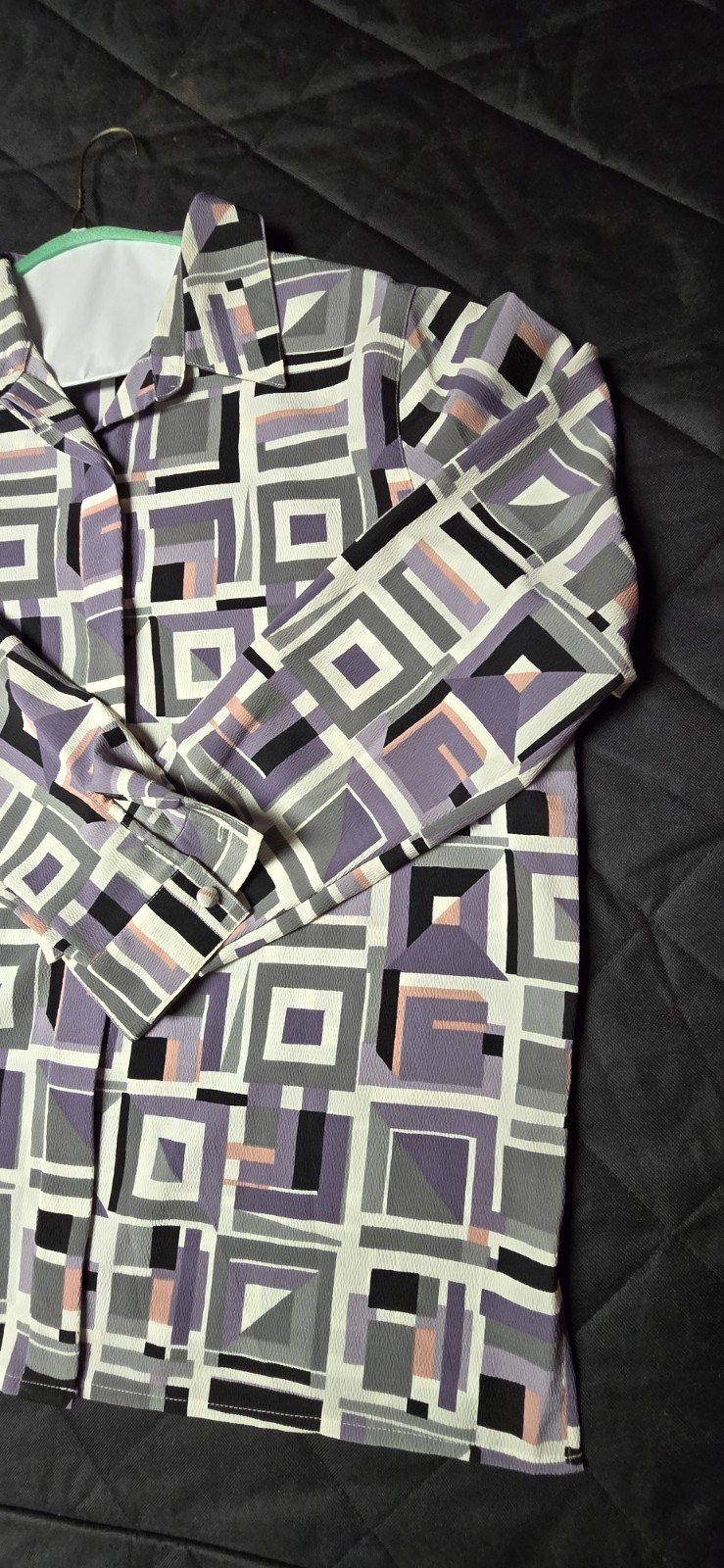 Alfred Dunner Womens Size 12 Geometric Button Front Blouse Purple Gray Career