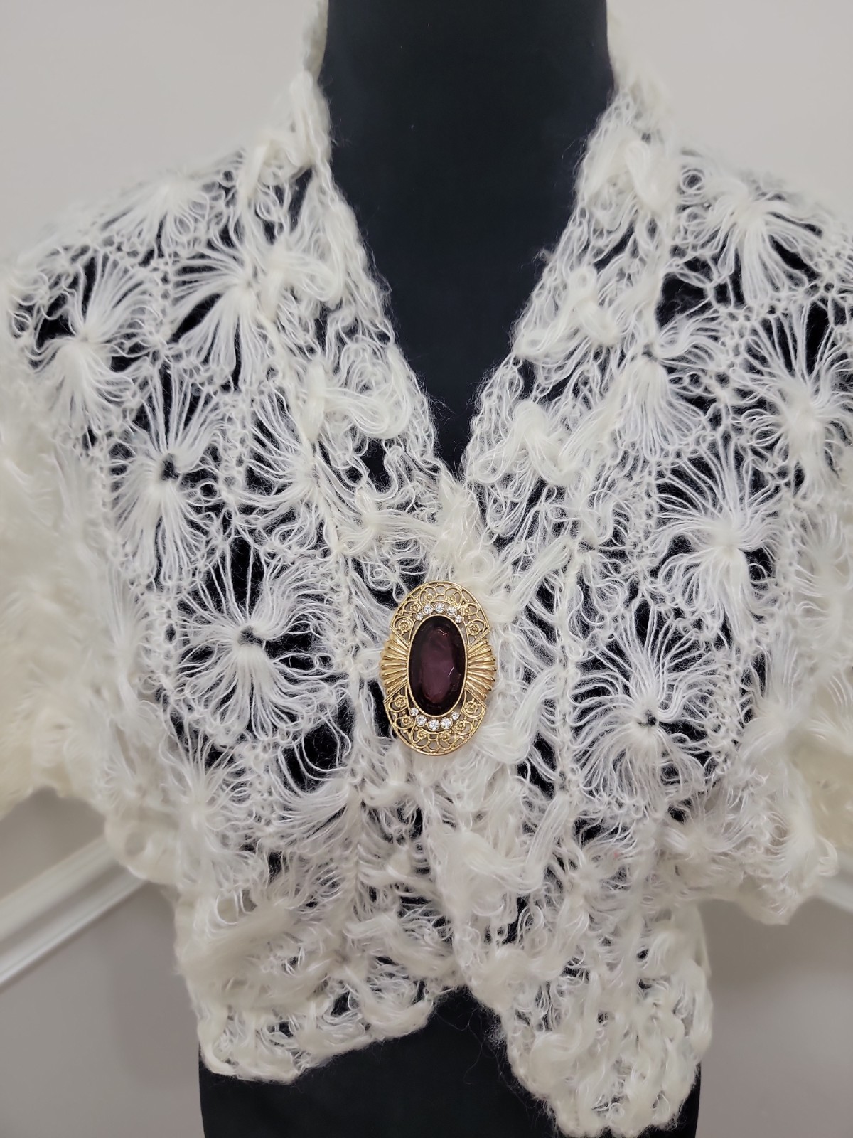 VTG’70s Made in Japan Hand Made Acrylic Crochet Bolero Victorian Style Cardigan.