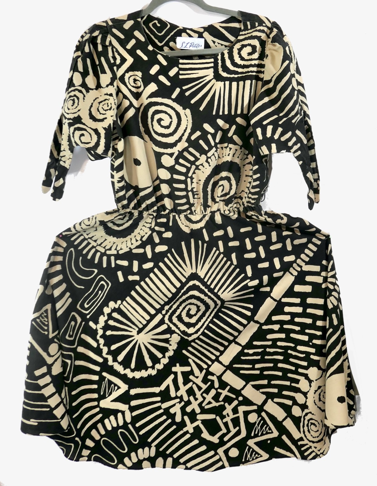Vintage 80s SL Petites Novelty Tribal Boho Ethnic Aztec A Line Full Dress L