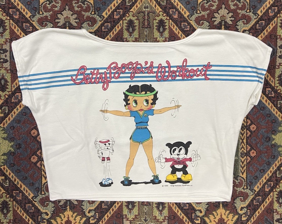 Vintage 1983 Betty Boop Crop Top Workout T-Shirt Cropped Size Small 80s Gym