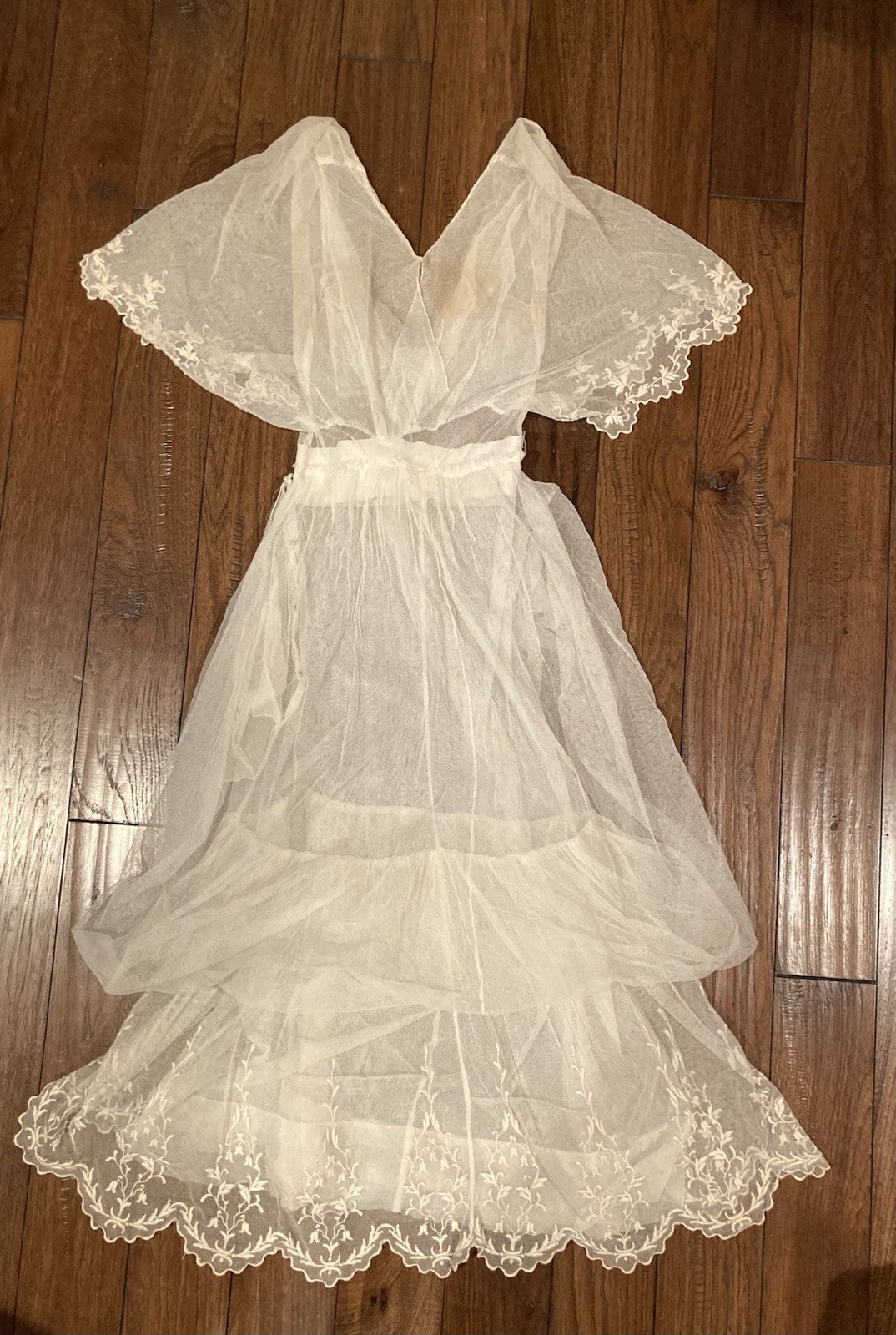 Antique 1910s Edwardian tea dress lawn dress ivory net XS