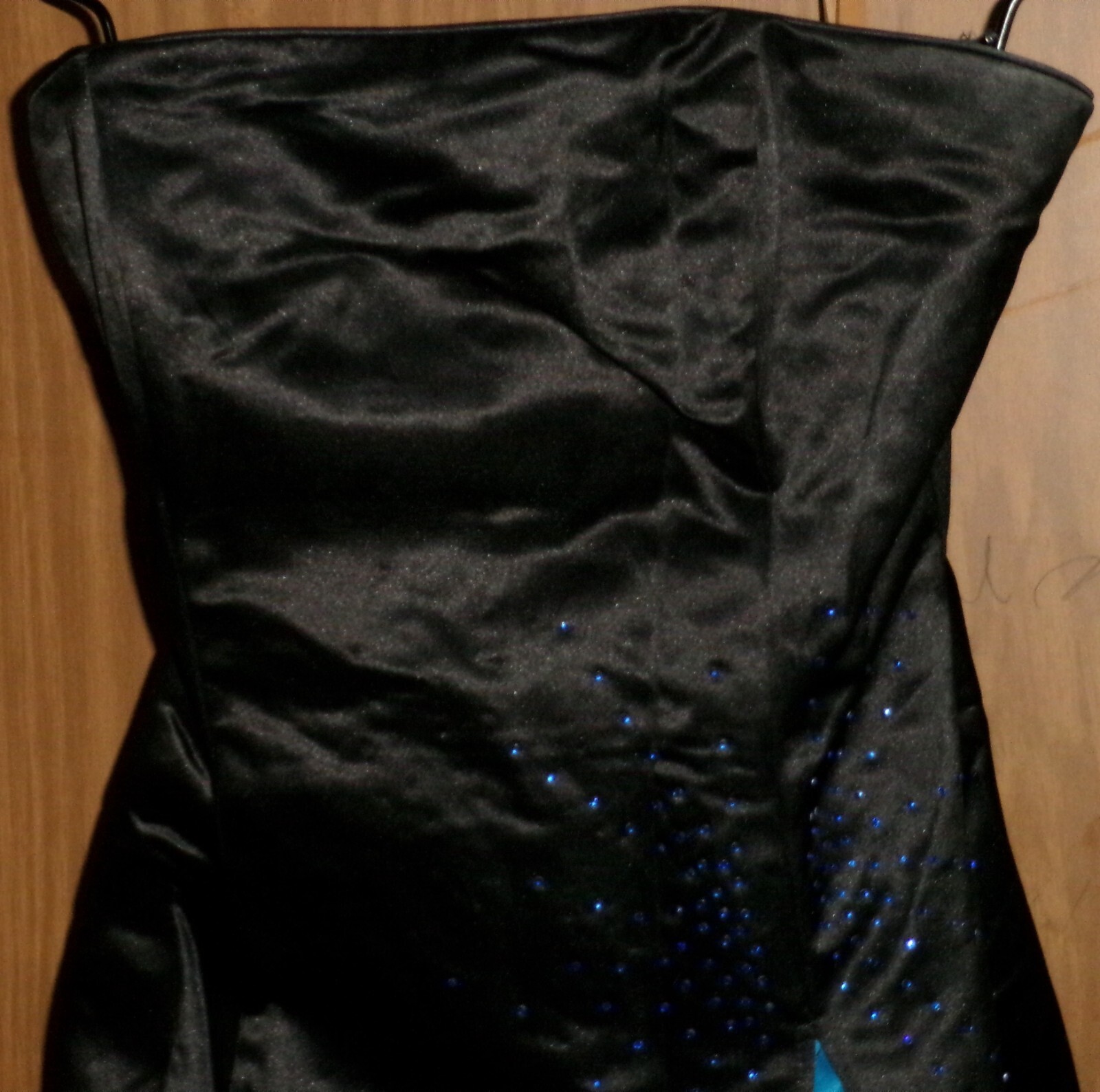 Vintage Black with Bright Blue Insert and Rhinestone Details DEBUT Strapless-S/M