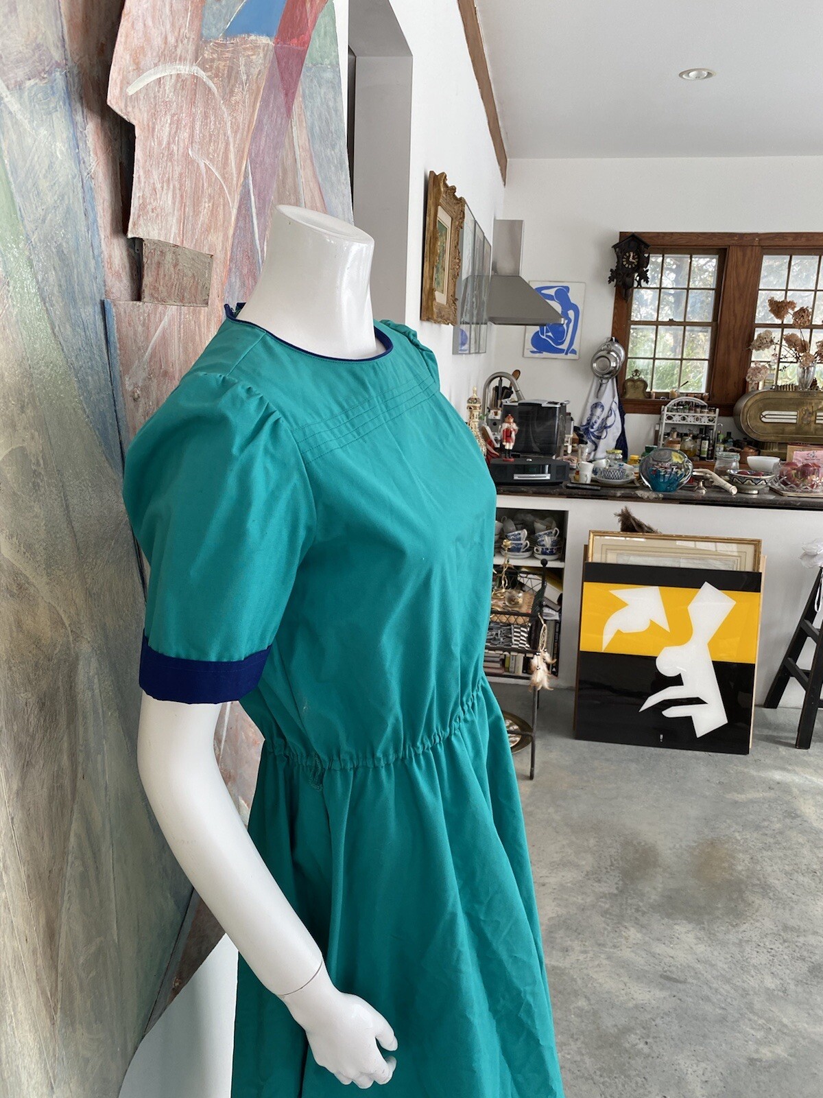 Vintage Darian Green Blue Fit And Flare 1980s Dress Size 8