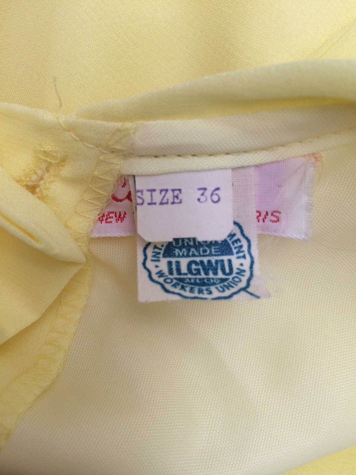 Collegiana vintage 60s 3/4 sleeve tie neck crepe blouse yellow small secretary