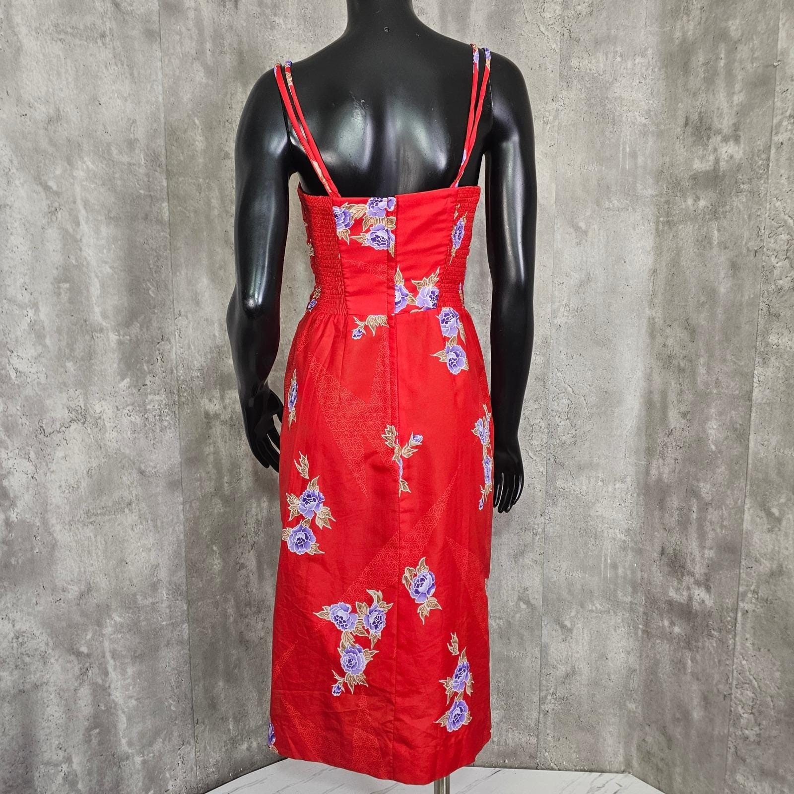Vintage Paradise Hawaii Red Floral Hawaiian Sarong Dress Talon Zip Pinup Tiki