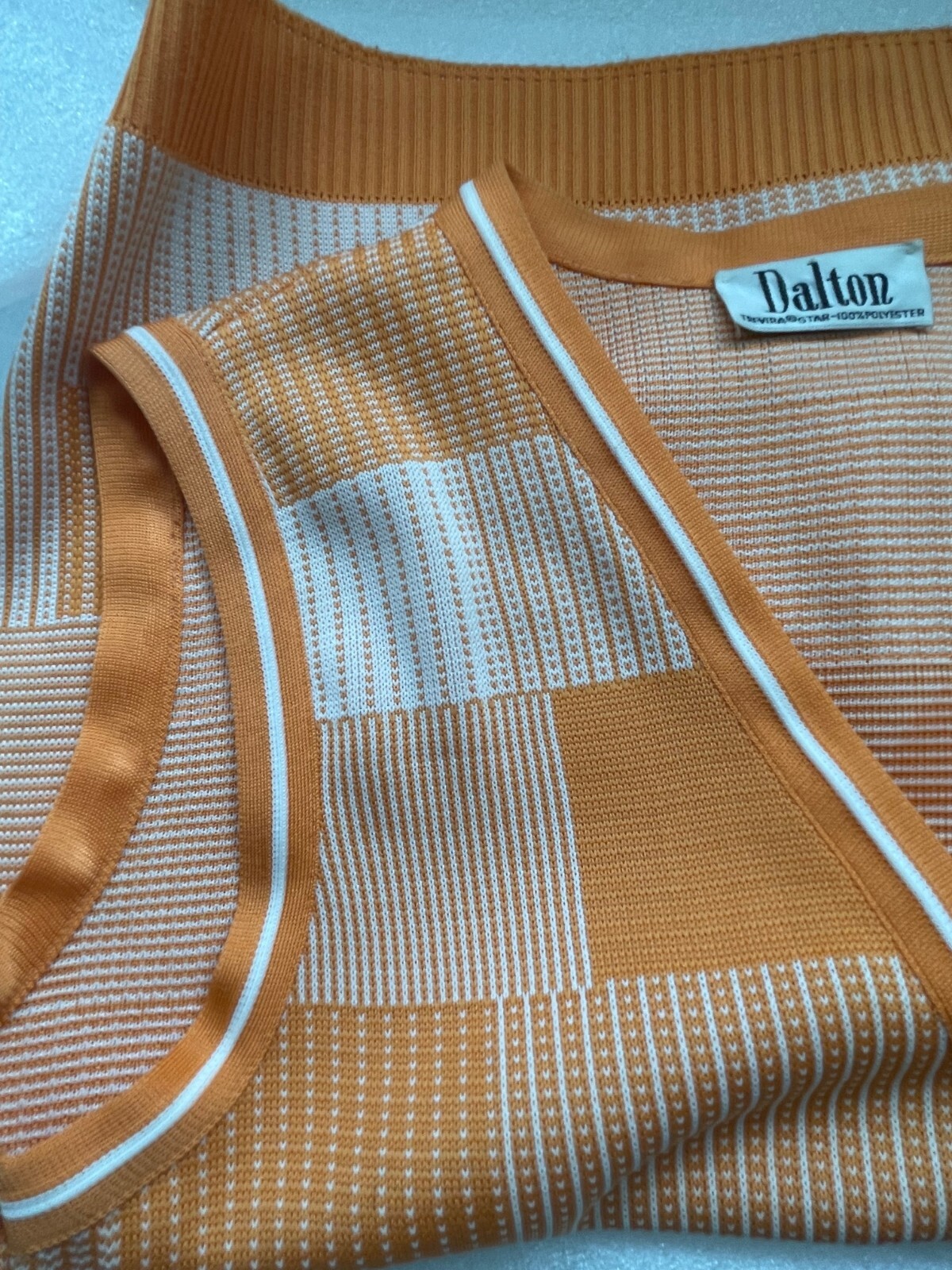 VINTAGE DALTON, UNISEX POLYESTER ORANGE PATCHWORK PLAID VEST, 41″ CHEST