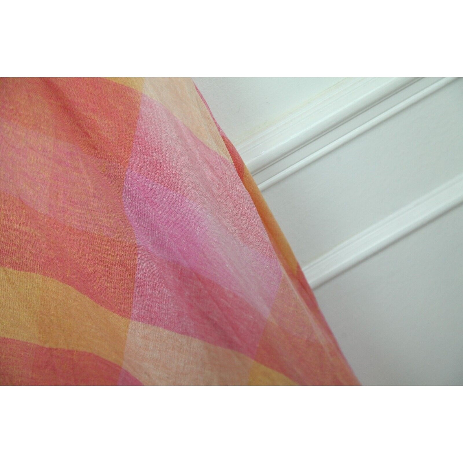 Vintage 90s Linen Maxi Dress Pastel Pink Plaid Country Club Preppy Bias 16 FLAW