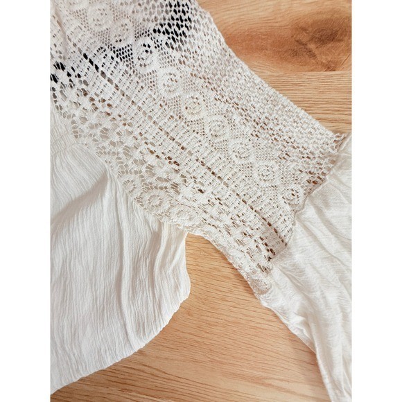 Vintage Y2K Fairy Boho Peasant Festival Top Crochet Lace White Small Womens Ren