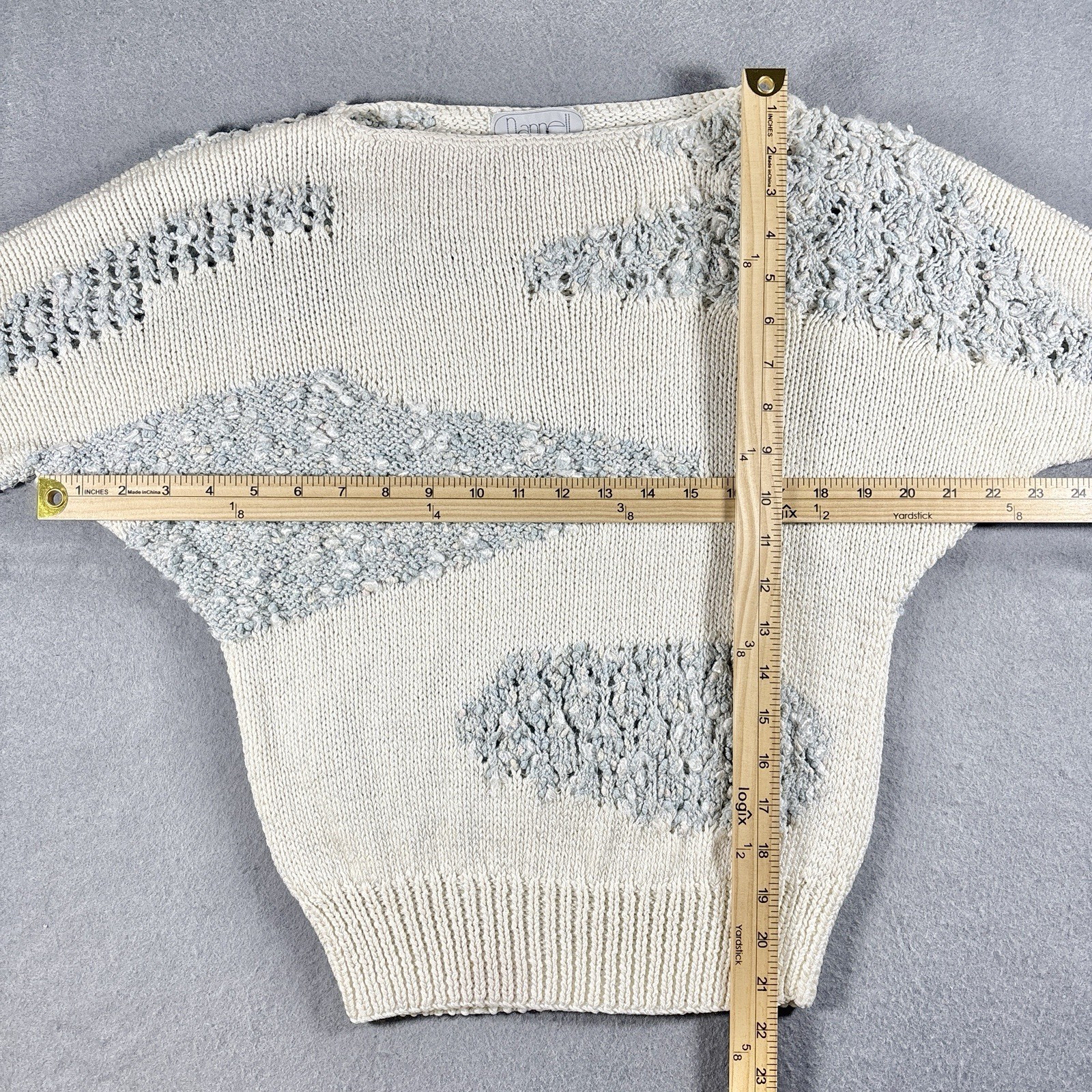 Vintage NANNELL 80s Hand Knit Wool Sweater Womens SM Geometric Clouds Hong Kong