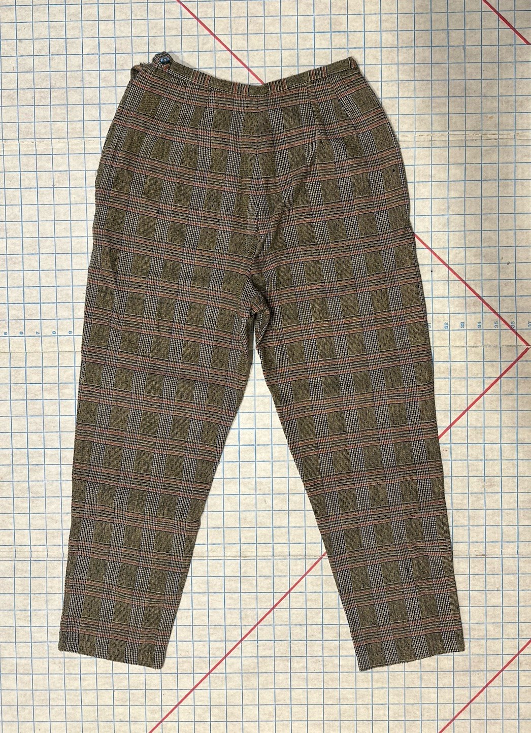 Vintage 1950s Nylon Wool Pants Women’s Tailored High Waist Glen Check Plaid