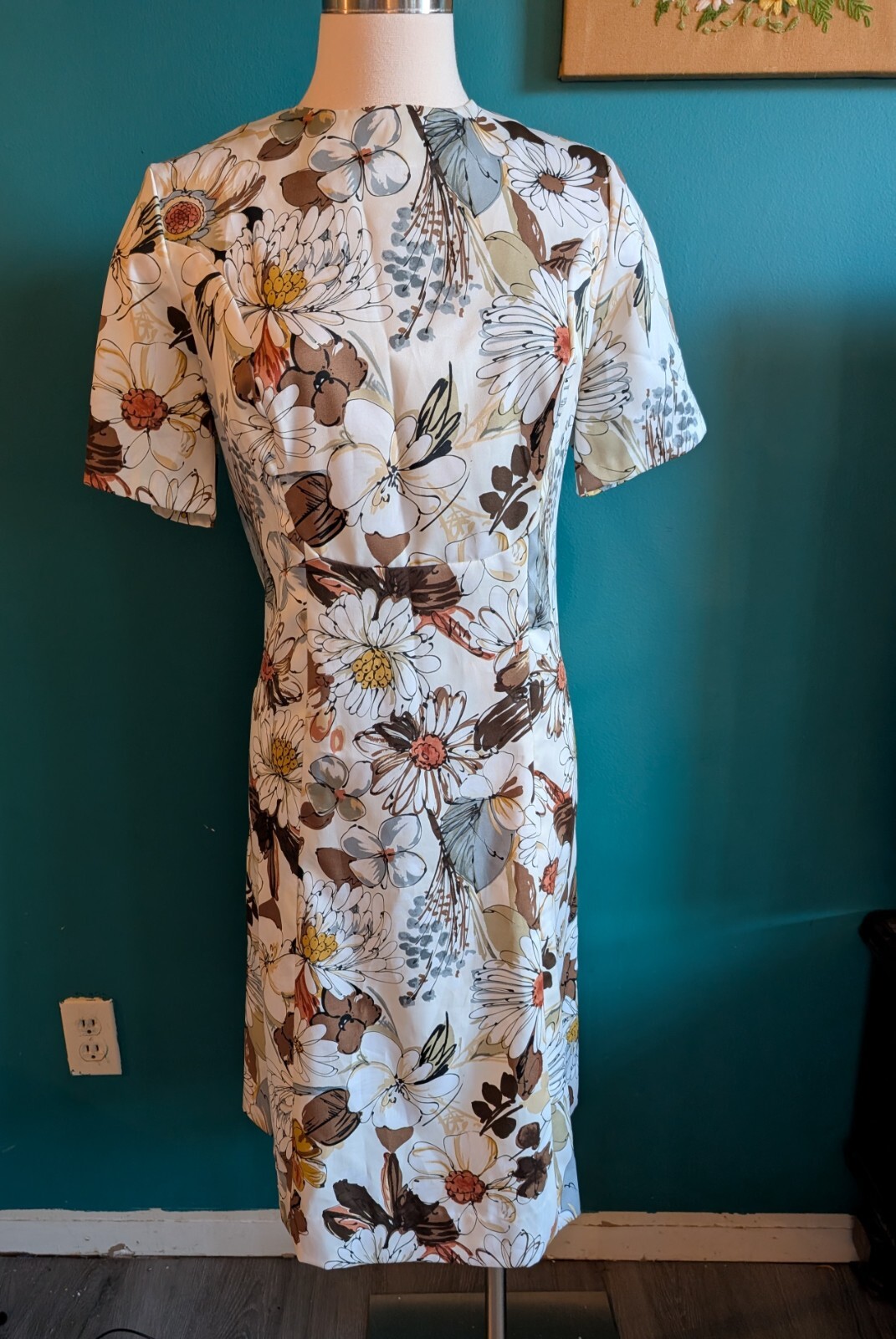 Womens vintage 1960s floral shift dress a line volup sheath dress mod size large