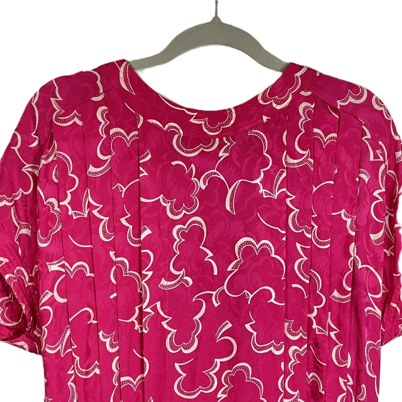 Argenti Vintage 100% Silk Magenta Pink Floral Jacquard Midi Dress Size 12
