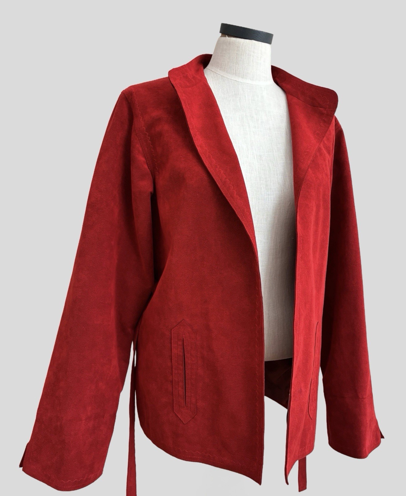 VTG Ultra Suede Brick Red Tie Waist Jacket 60s/70’s Women’s L Easy Casual Retro
