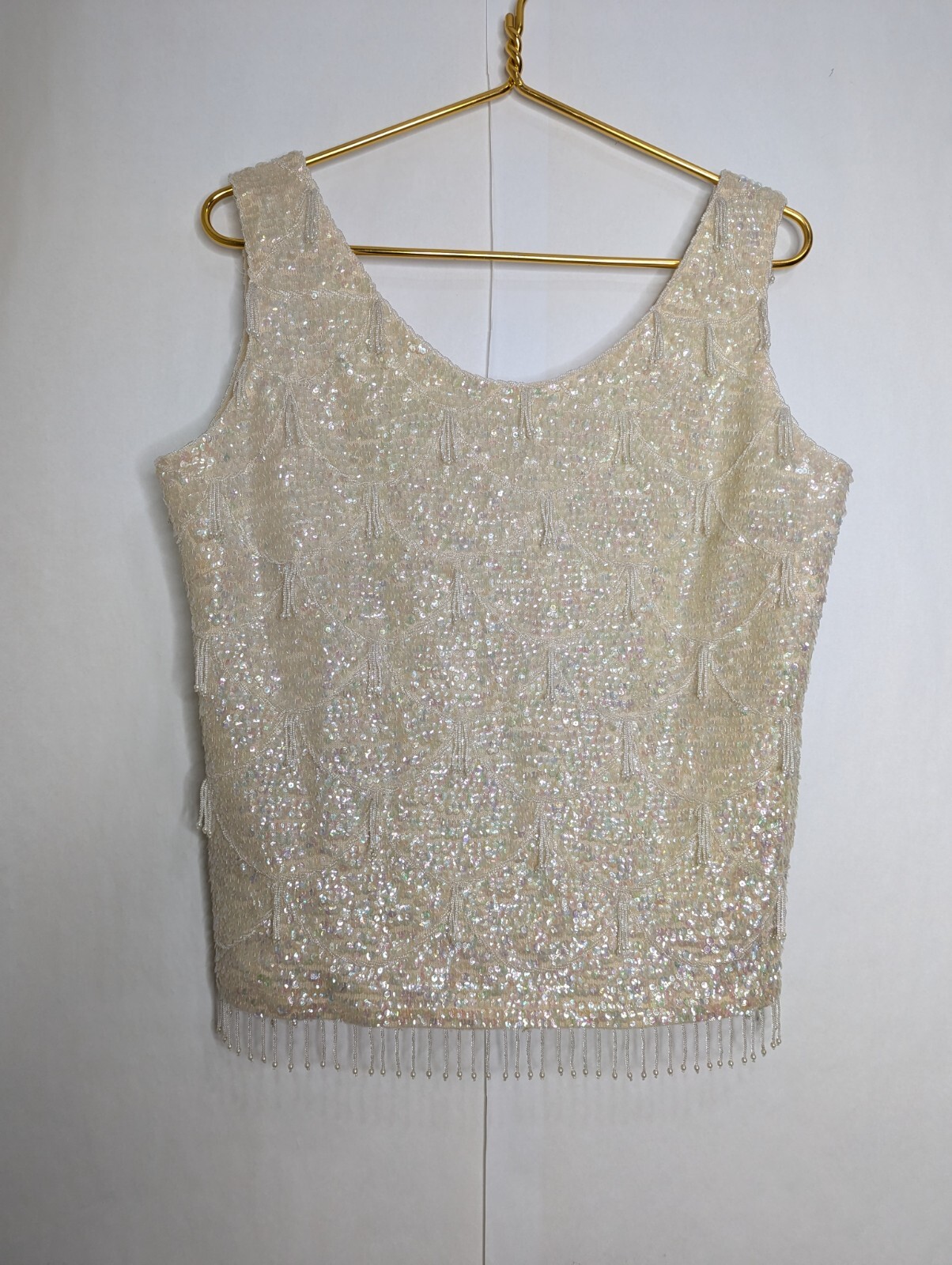 VTG 60’s Cocktail Top Iridescent Sequin & Beaded Hem Incredibly Made Size Large