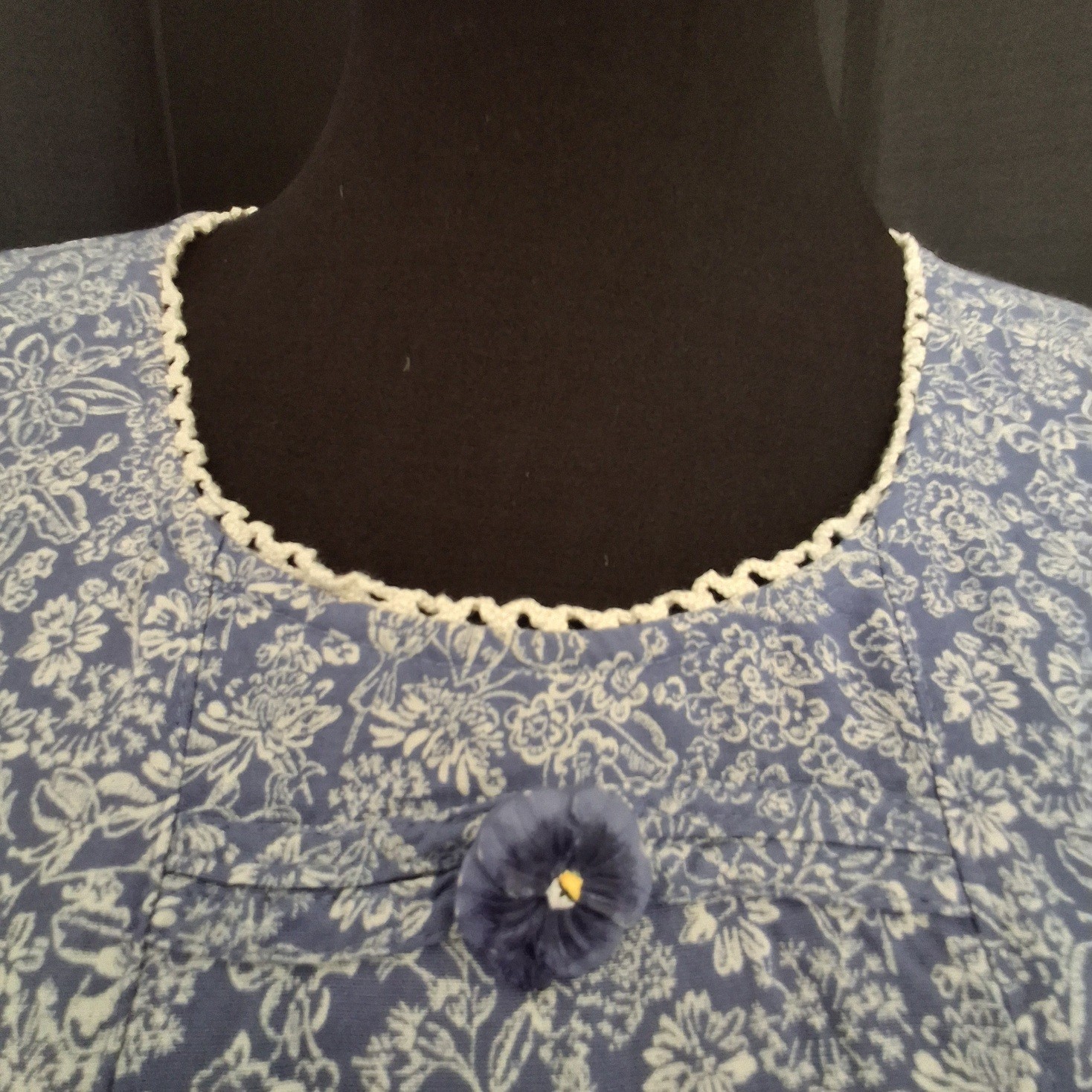 Vtg 90s blue floral Tie Back midi Dress Cottage Prarie Modest romantic Sz S