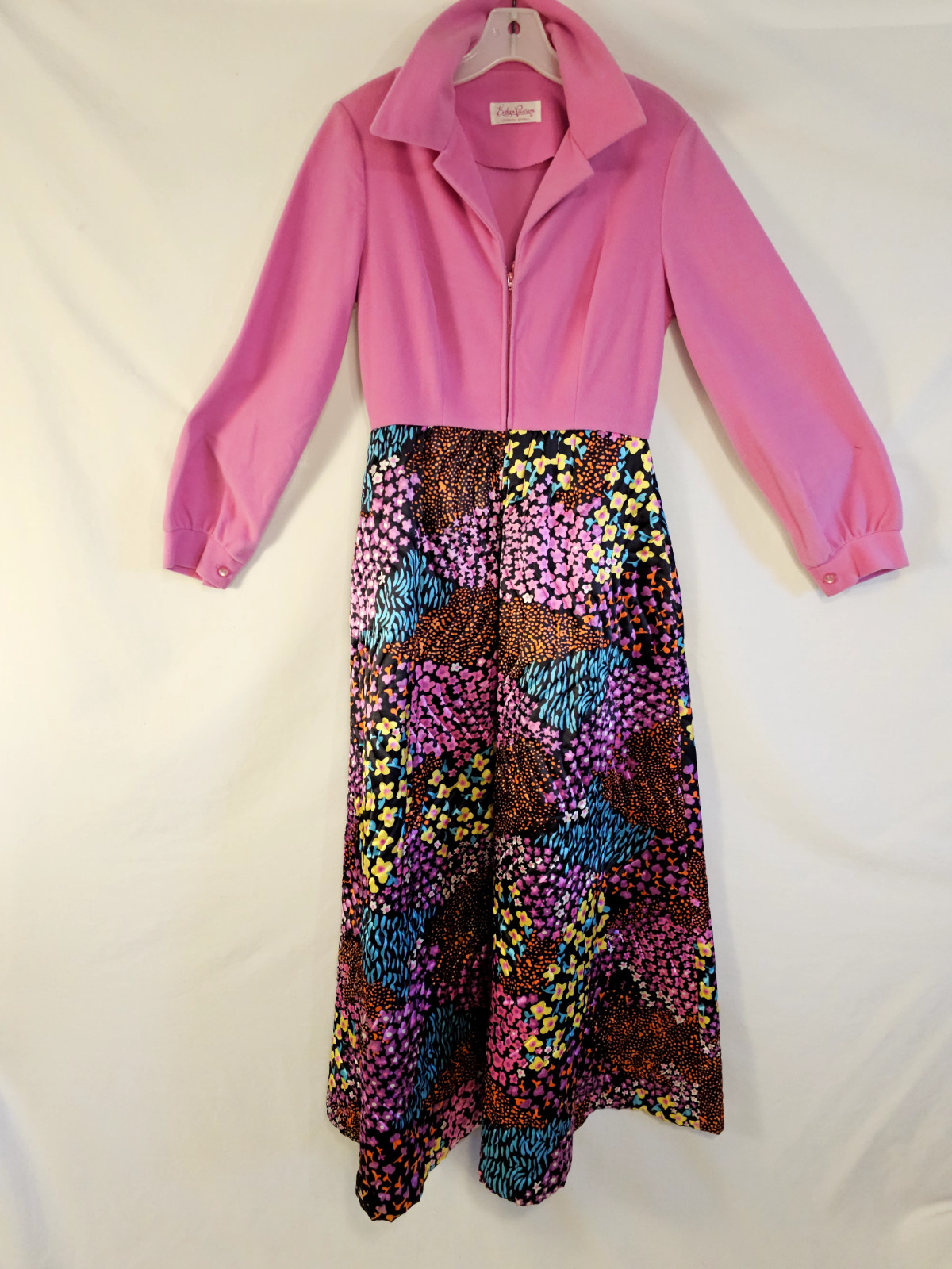 Evelyn Pearson Vintage Lounging Dress 1970s Pink and Floral Maxi Unique