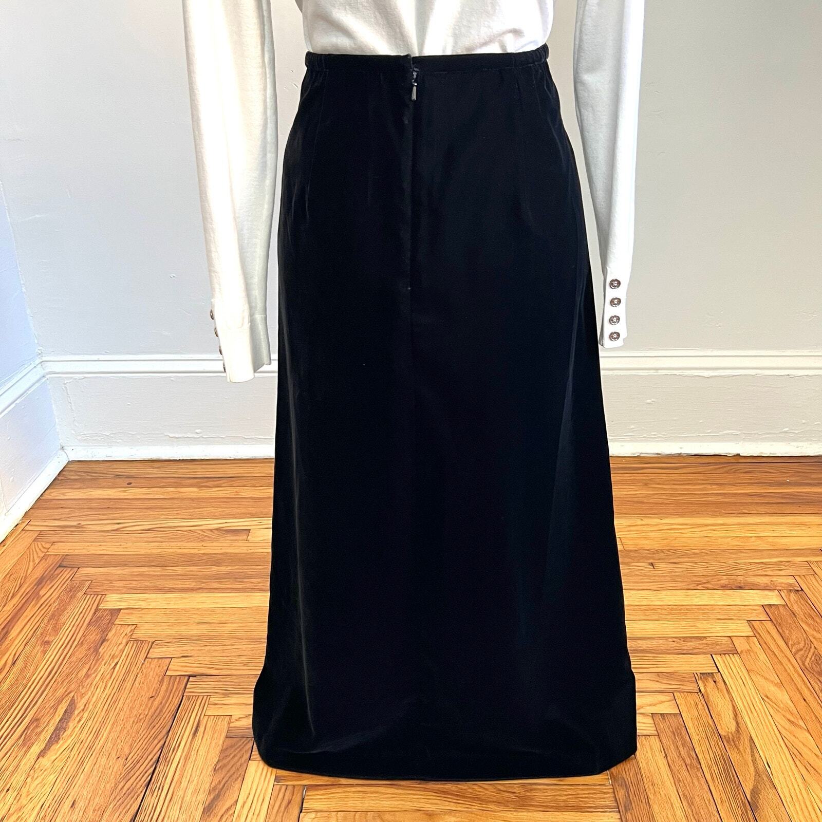 Vintage 90s Talbots Womens Classic Velvet Black High Waist ALine Midi Skirt 6P