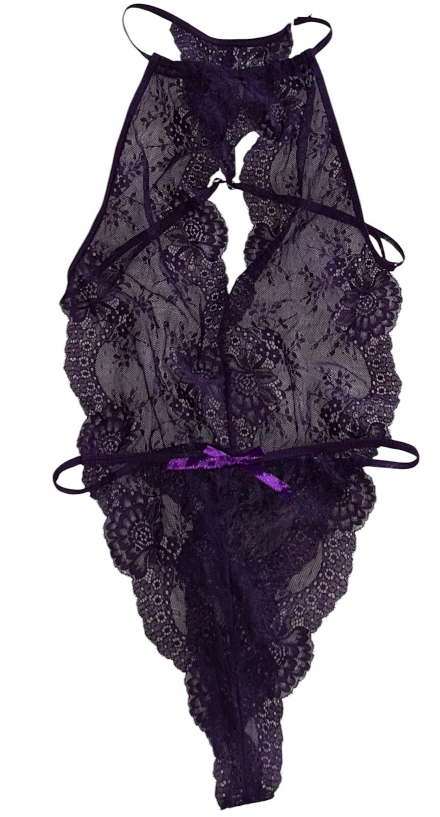 Avidlove Purple Silky Sheer Lace Teddy Nightie Womens S