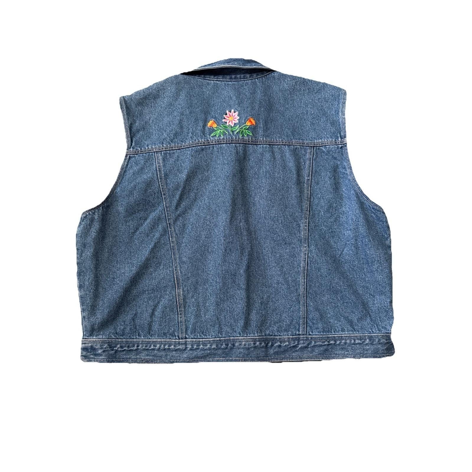 Portraits by Northern Isles Denim Vest 90s Vintage Floral Embroidery